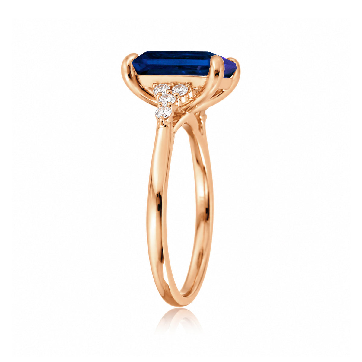 The Chloe Emerald Step Cut Blue Sapphire Ring