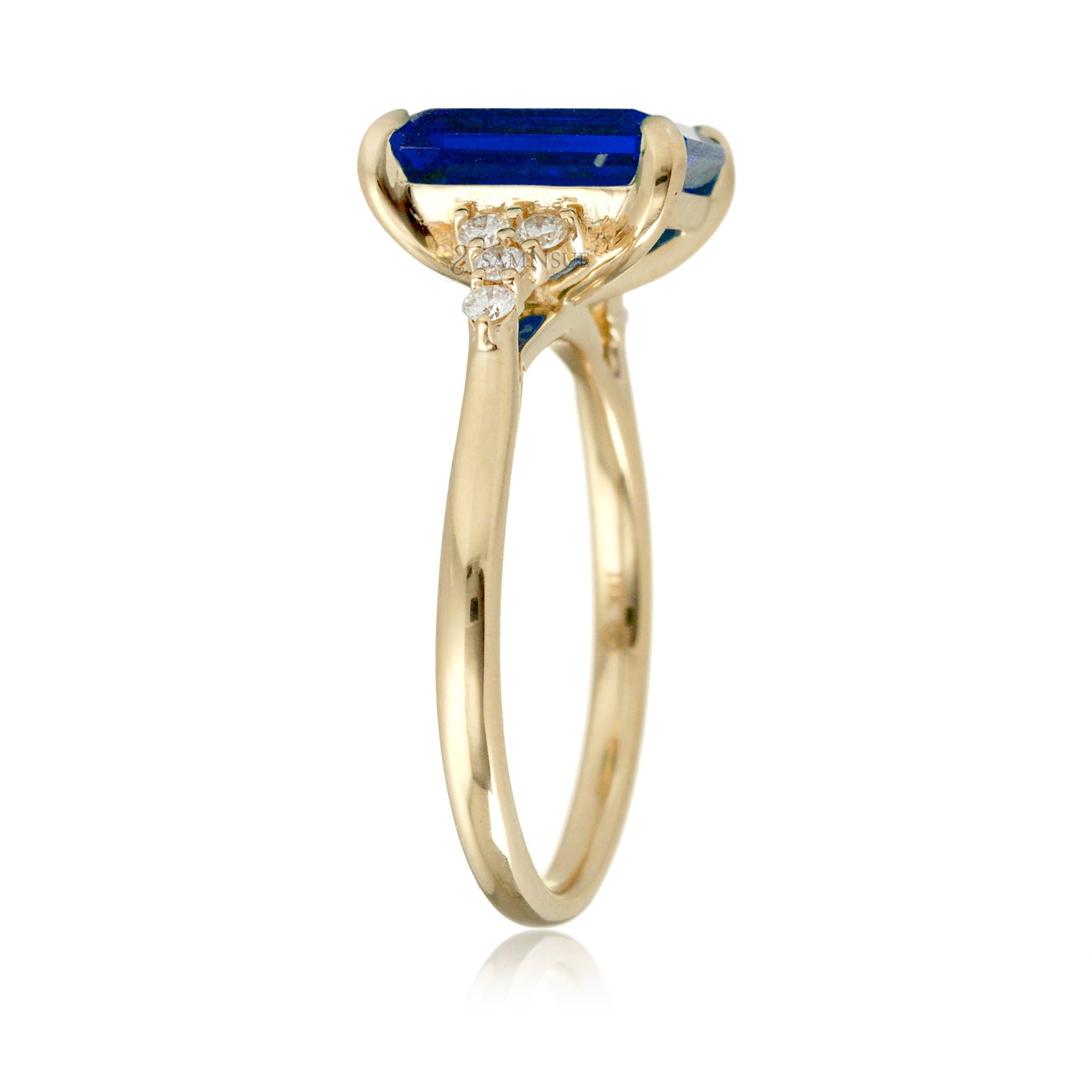 The Chloe Emerald Step Cut Blue Sapphire Ring