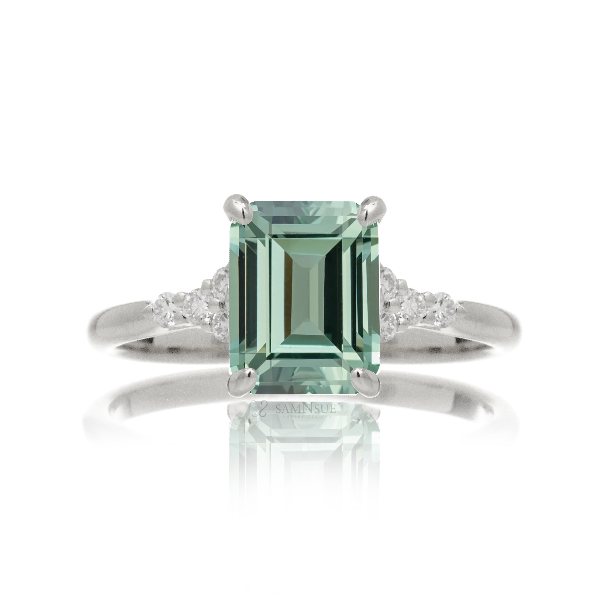 The Chloe Emerald Step Cut Green Sapphire Ring