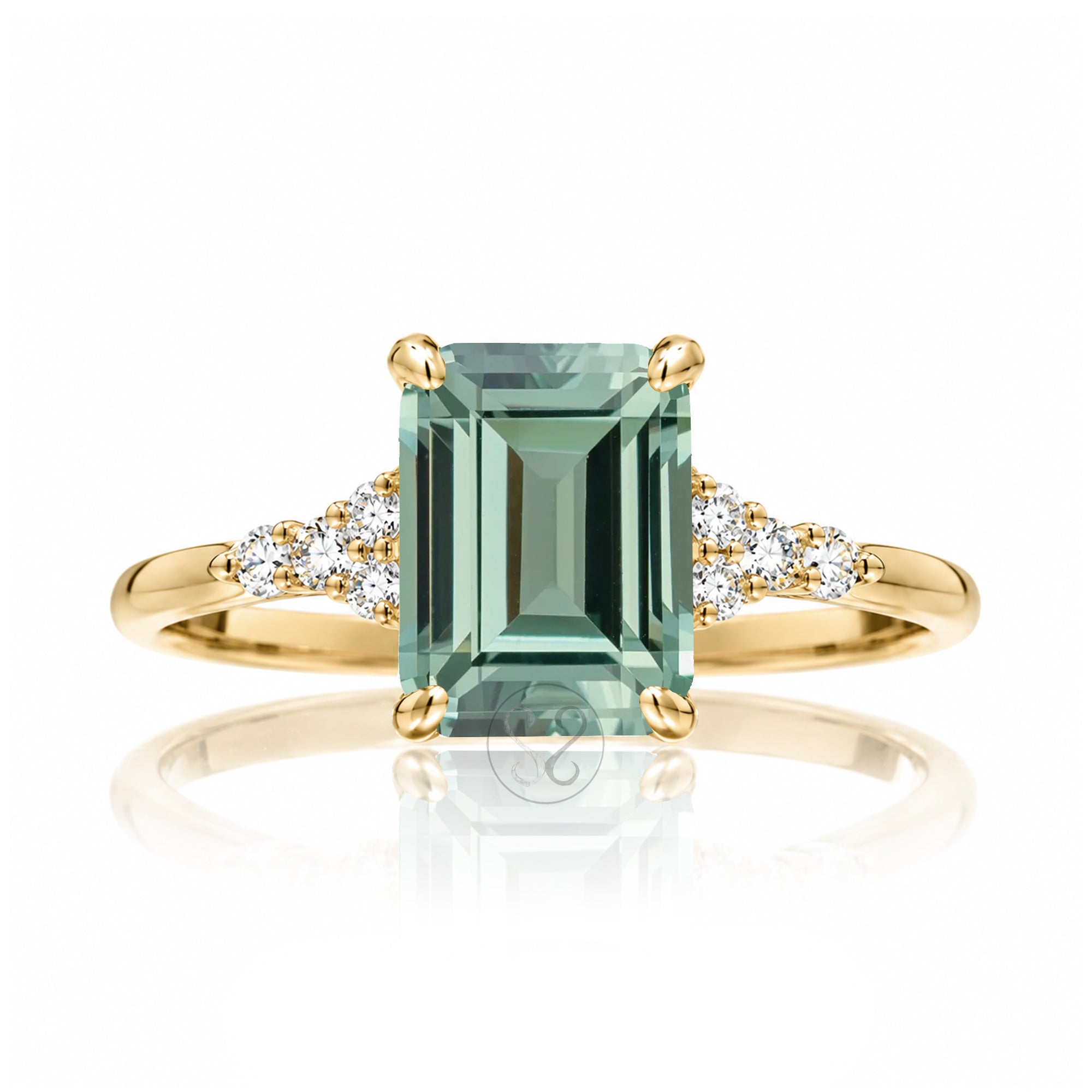 The Chloe Emerald Step Cut Green Sapphire Ring