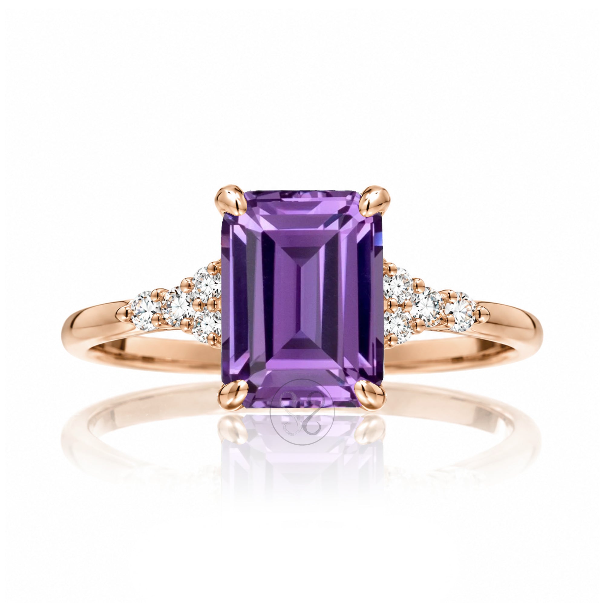 The Chloe Emerald Step Cut Amethyst Ring
