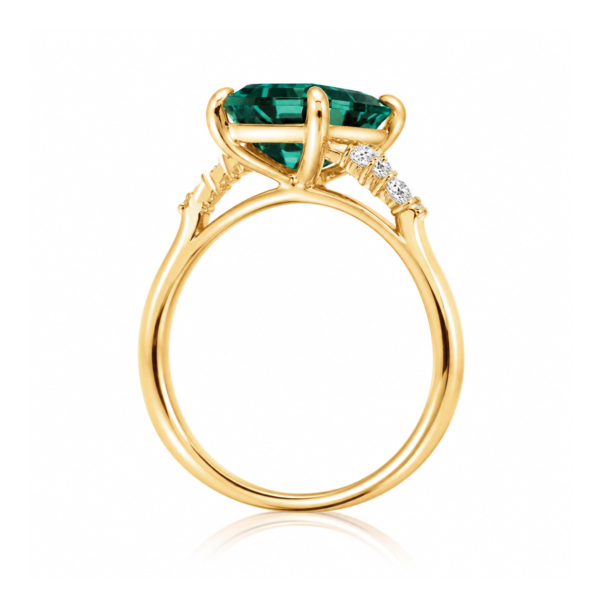 Green emerald engagement three stone ring in yellow gold the Chloe