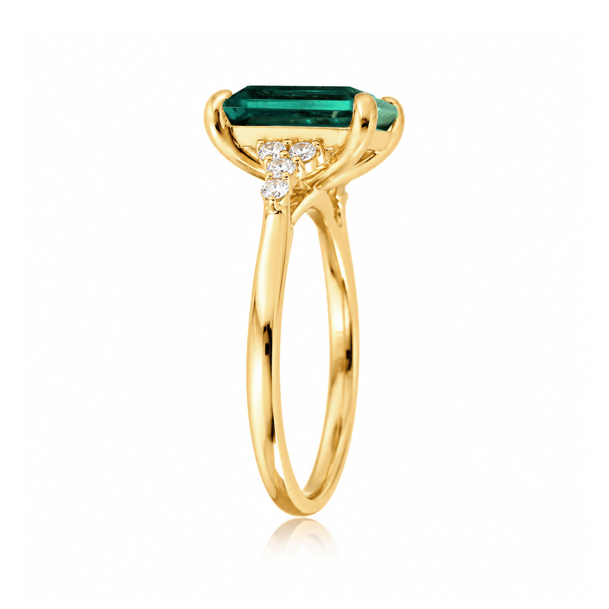 Green emerald engagement three stone ring in yellow gold the Chloe