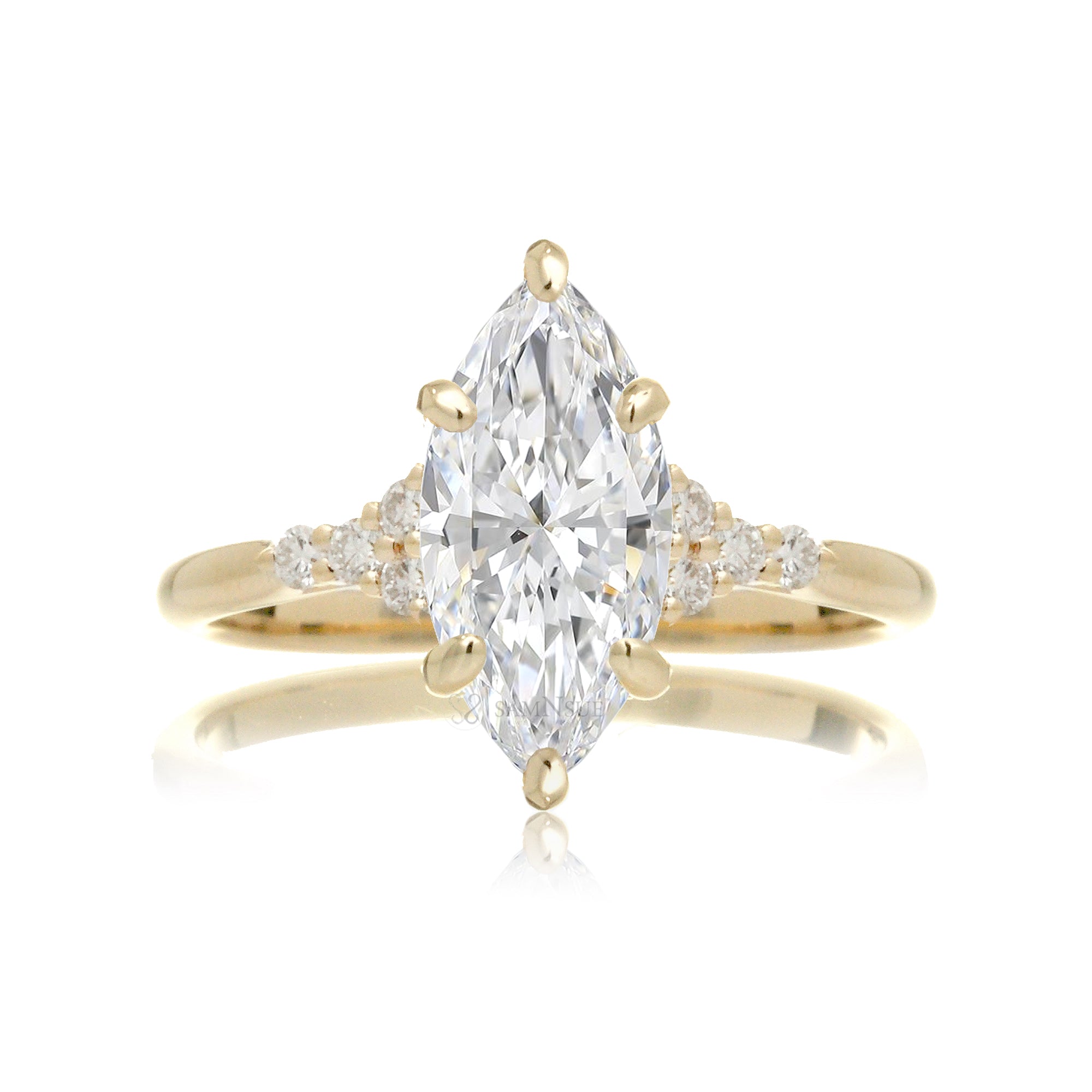 Marquise Solitaire Diamond Engagement Ring Diamond Accent And
