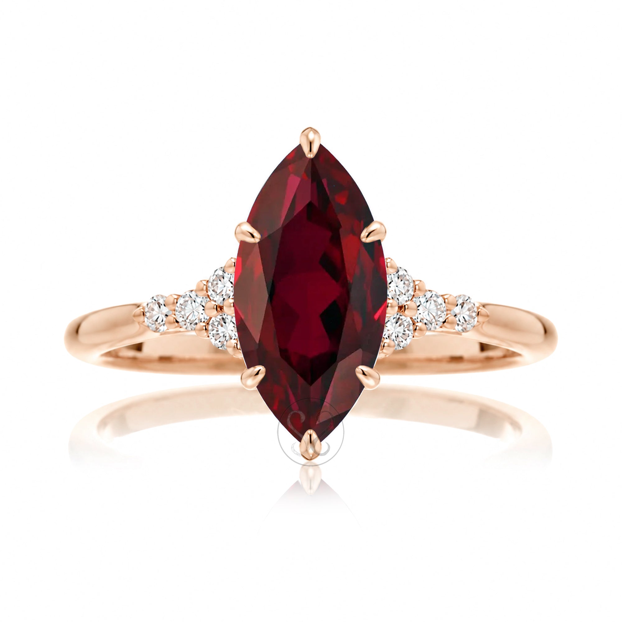 Marquise ruby and diamond three stone ring in rose gold - the Chloe Ring