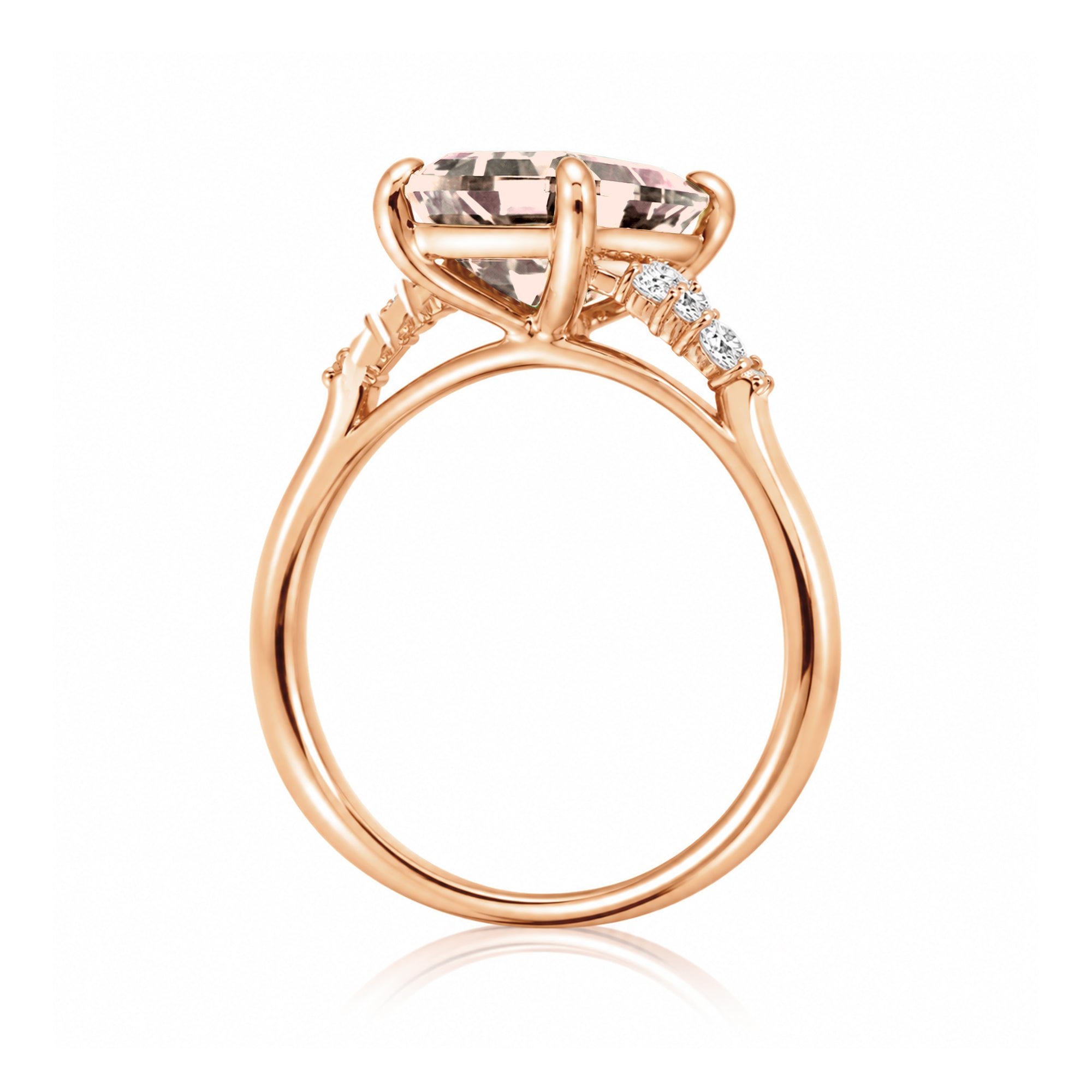 Emerald cut morganite with diamond engagement ring rose gold