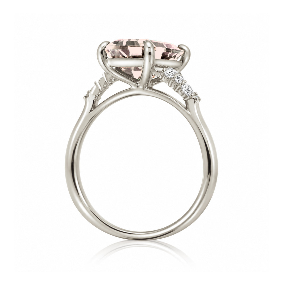 Emerald cut morganite with diamond engagement ring white gold