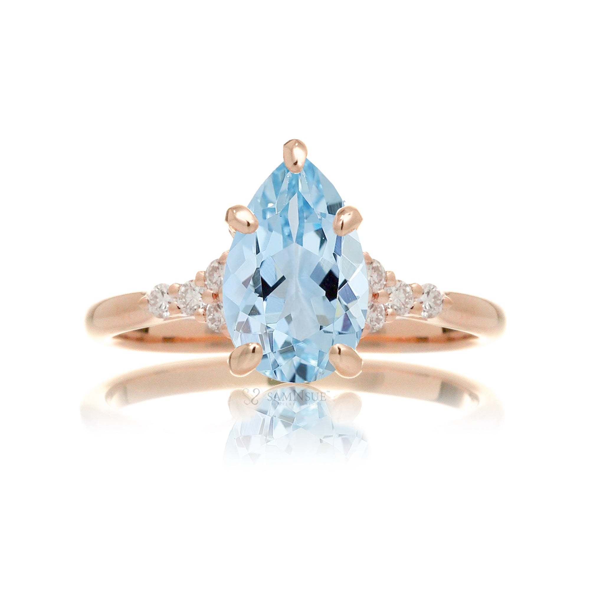 Pear cut natural aquamarine and diamond engagement ring in rose gold - the Chloe