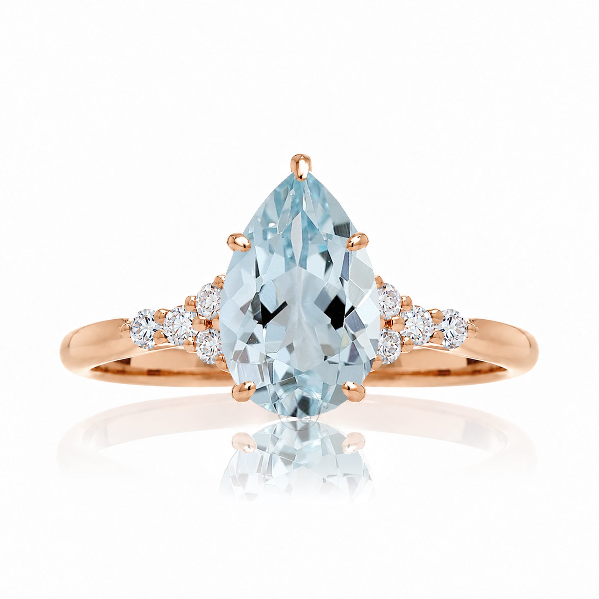 Pear cut natural aquamarine and diamond engagement ring in rose gold - the Chloe