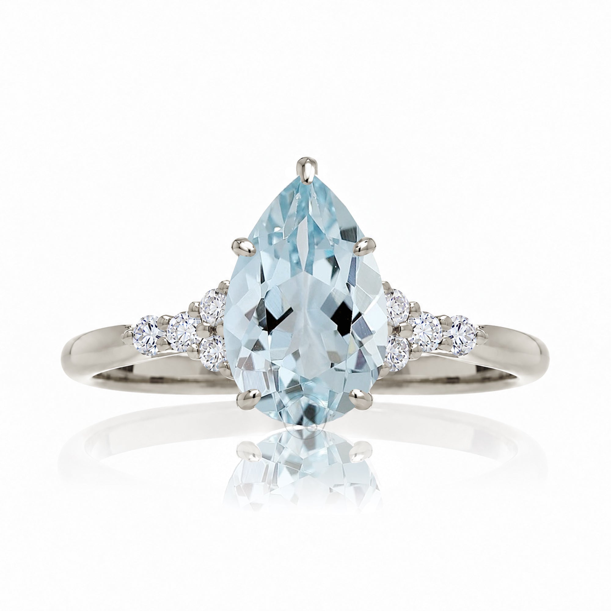 Pear cut natural aquamarine and diamond engagement ring in white gold - the Chloe
