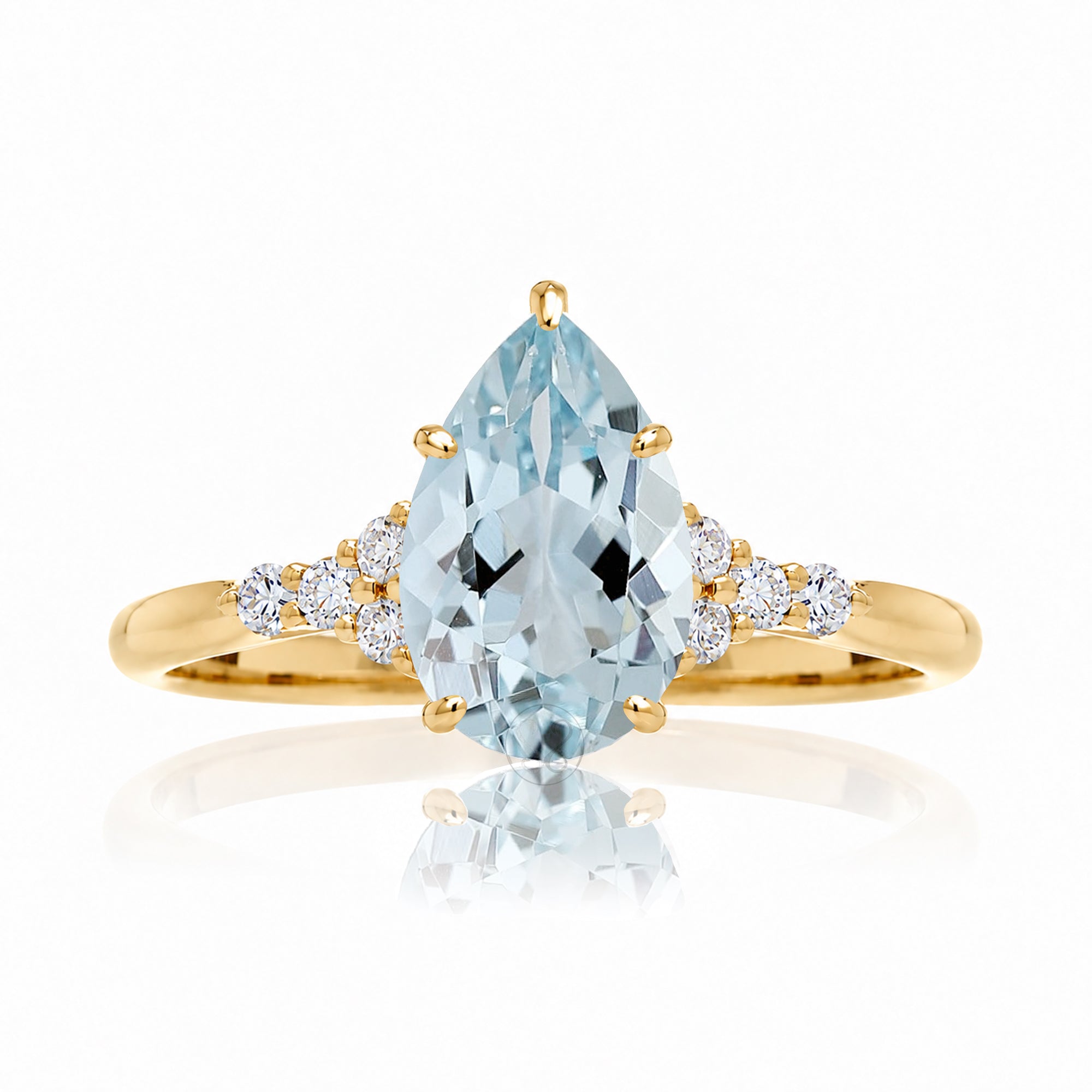Pear cut natural aquamarine and diamond engagement ring in yellow gold - the Chloe
