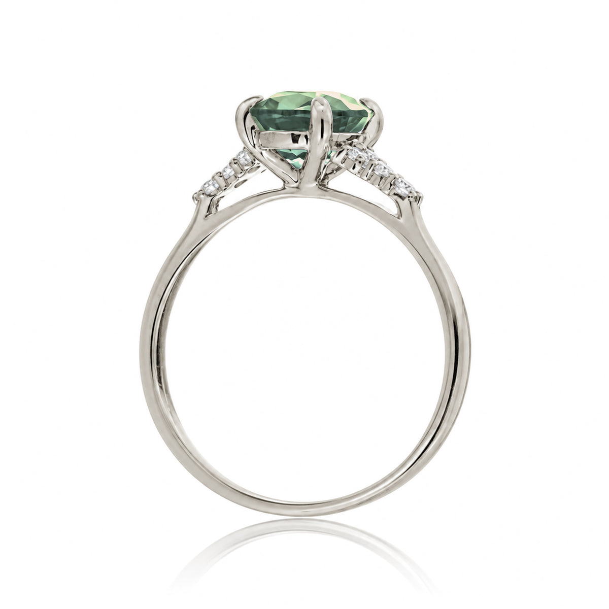 Pear cut green sapphire and diamond engagement ring in white gold - the Chloe lab-grown