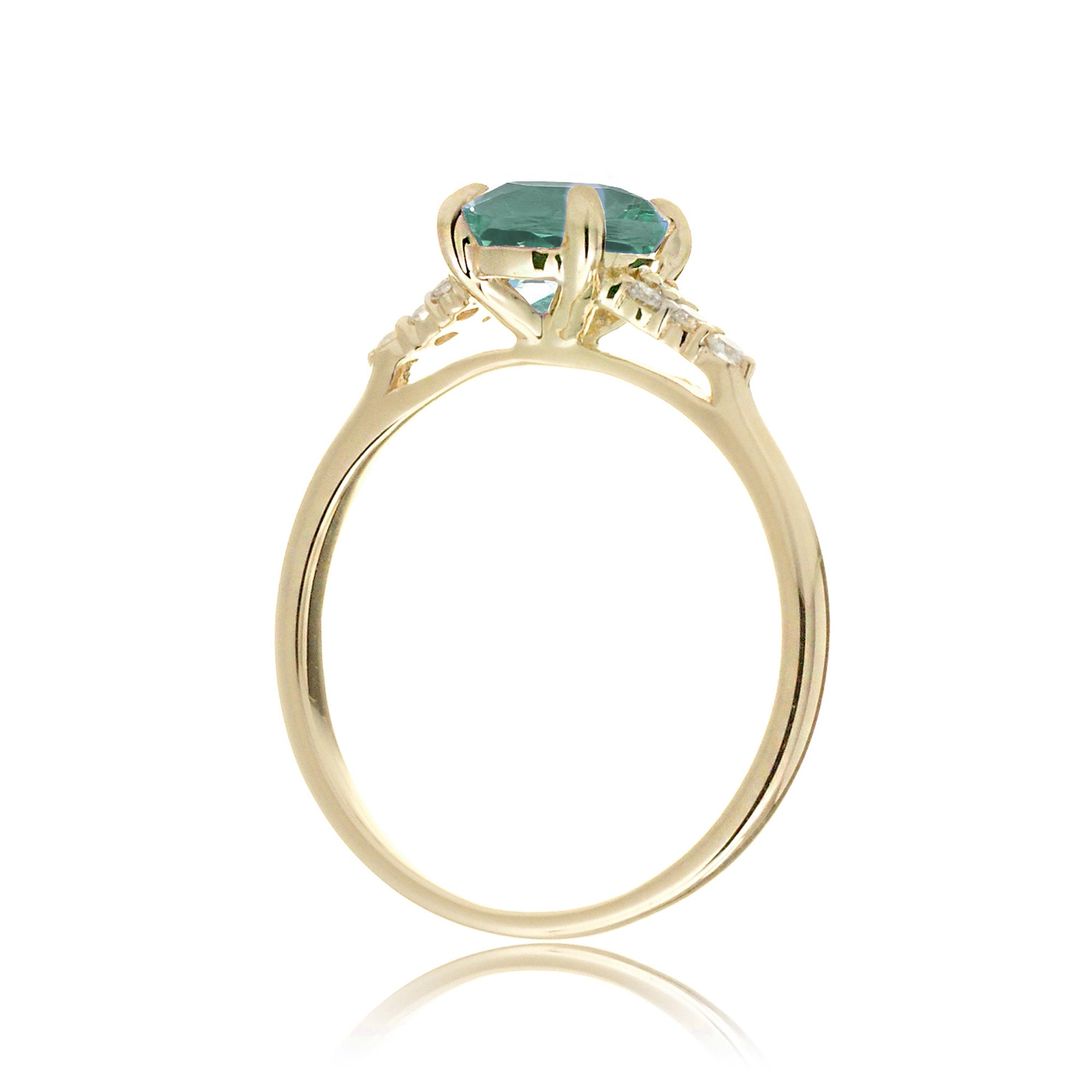 Pear cut green sapphire and diamond engagement ring in yellow gold - the Chloe lab-grown