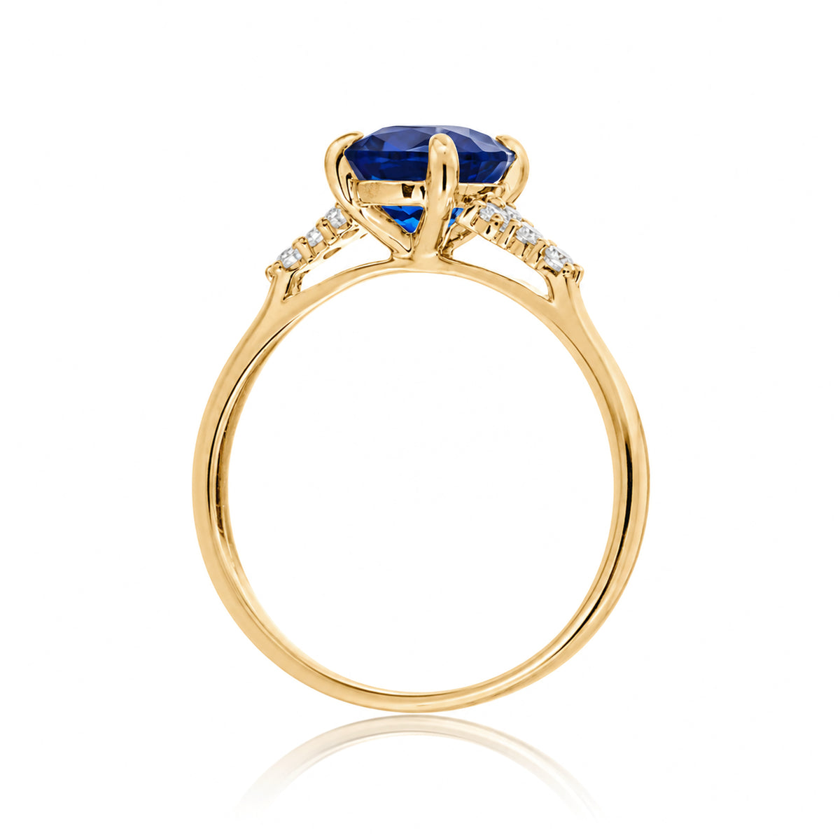 Pear shape blue sapphire diamond ring in yellow gold - the Chloe lab-grown