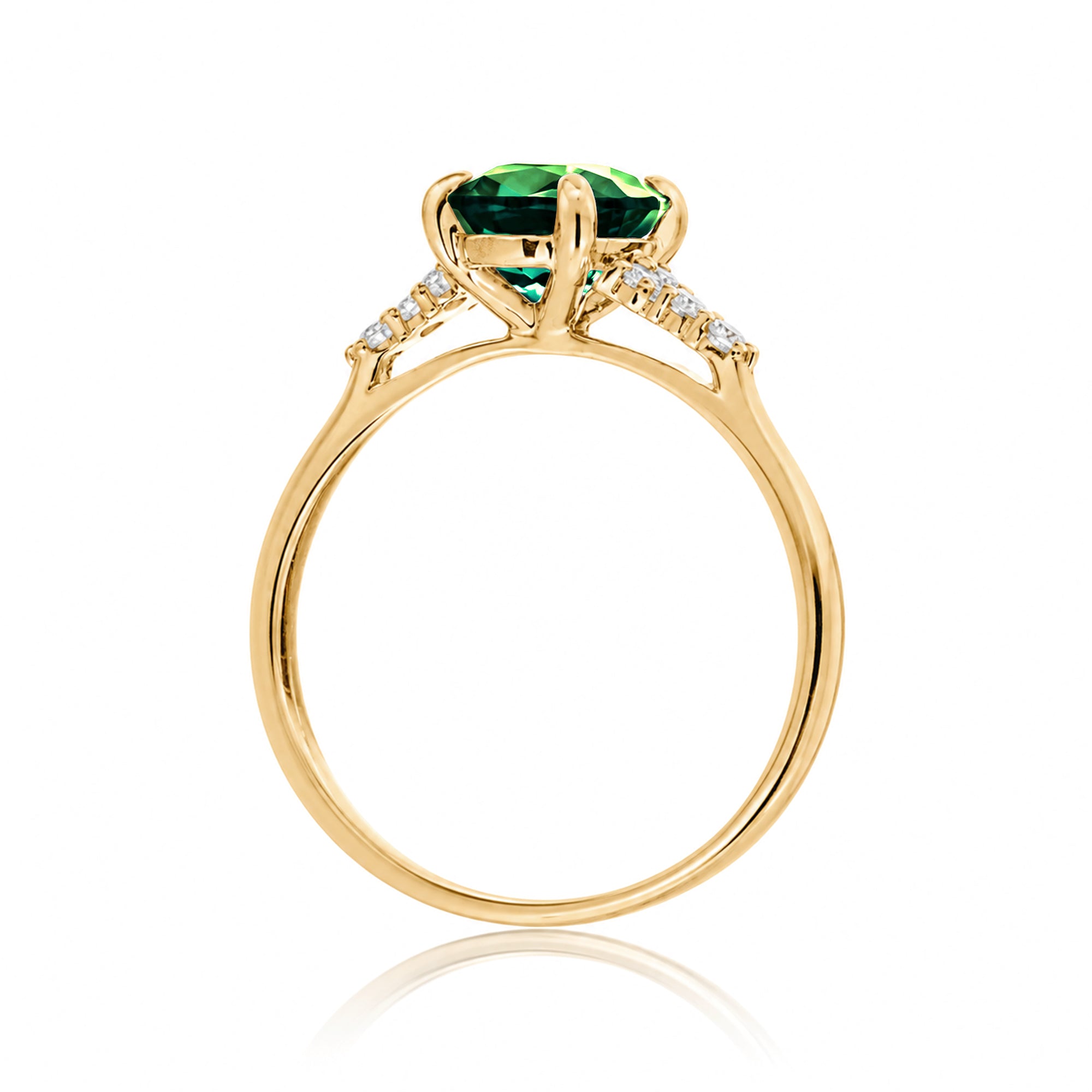 Pear cut emerald and diamond engagement ring in yellow gold - the Chloe lab-grown
