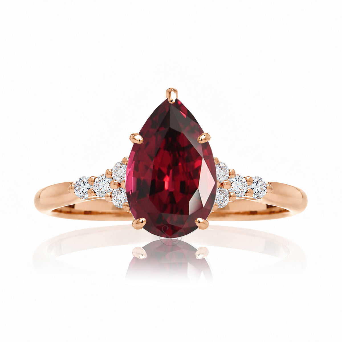 Pear cut ruby and diamond engagement ring in rose gold - the Chloe lab-grown