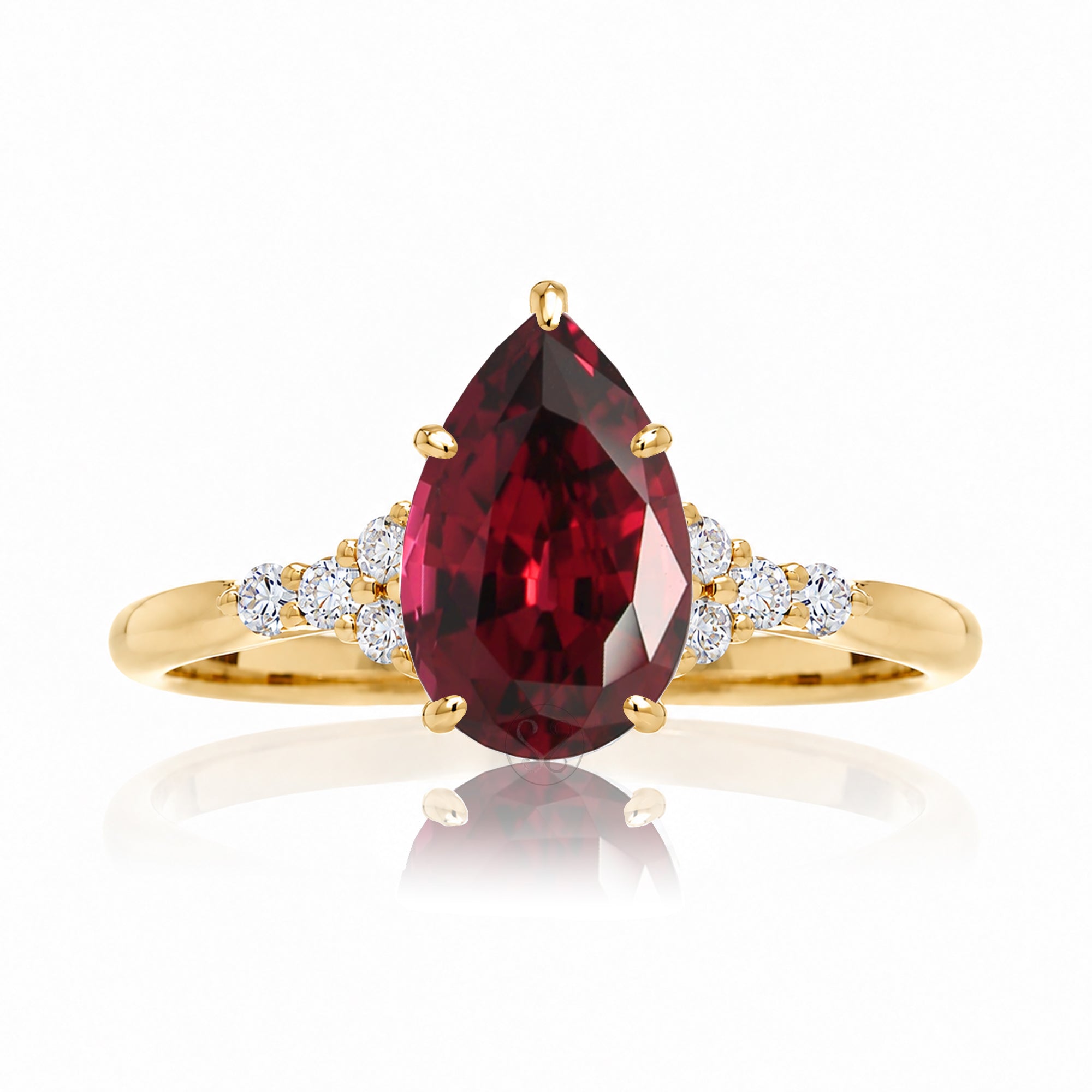 Pear cut ruby and diamond engagement ring in yellow gold - the Chloe lab-grown