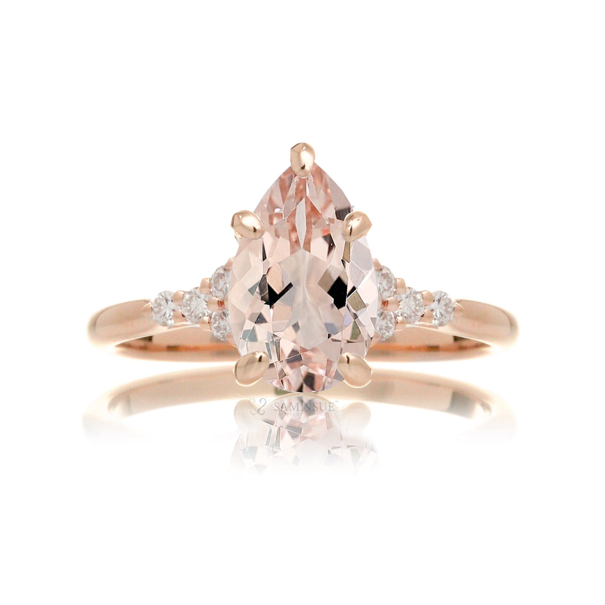 Pear cut natural morganite and diamond engagement ring in rose gold - the Chloe