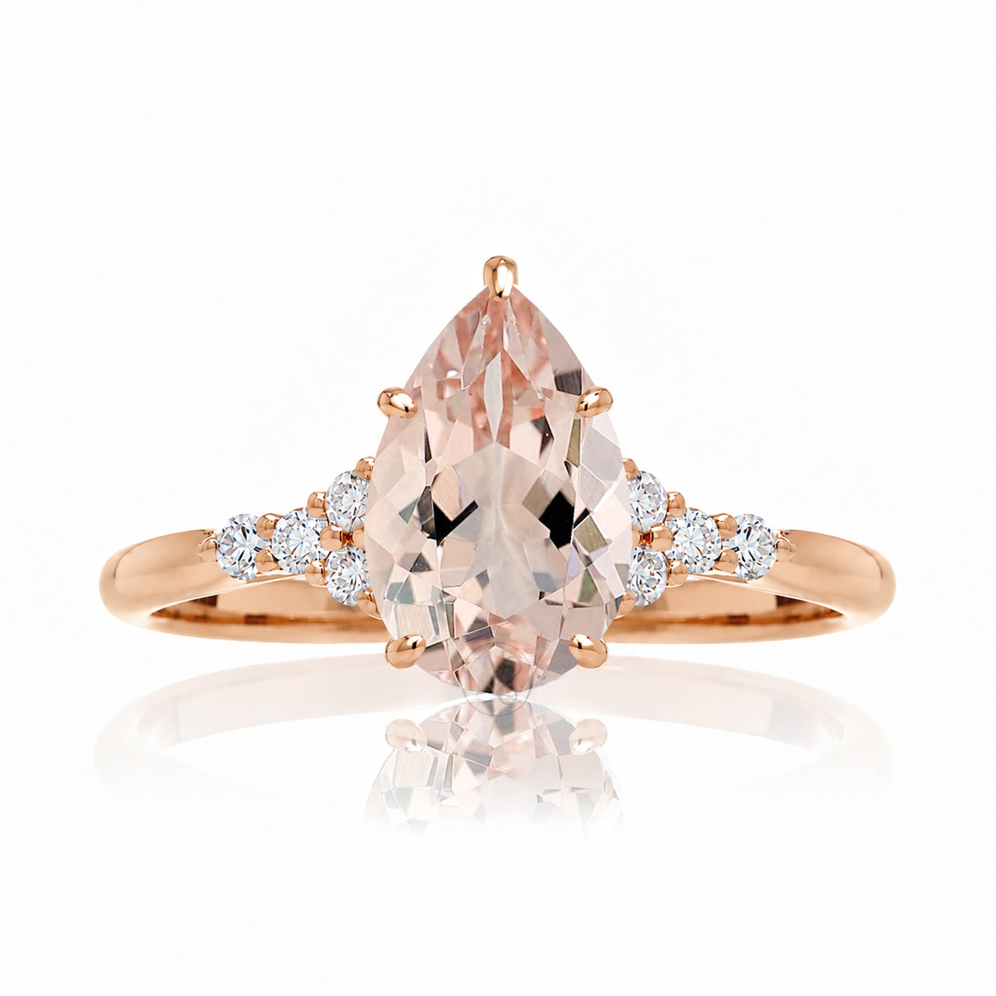 Pear cut natural morganite and diamond engagement ring in rose gold - the Chloe