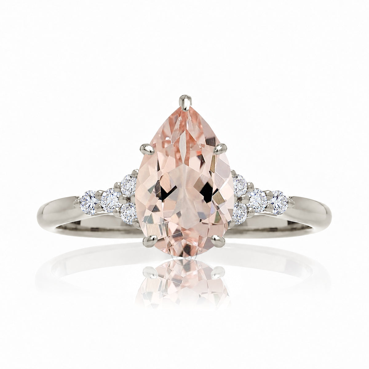 Pear cut natural morganite and diamond engagement ring in white gold - the Chloe
