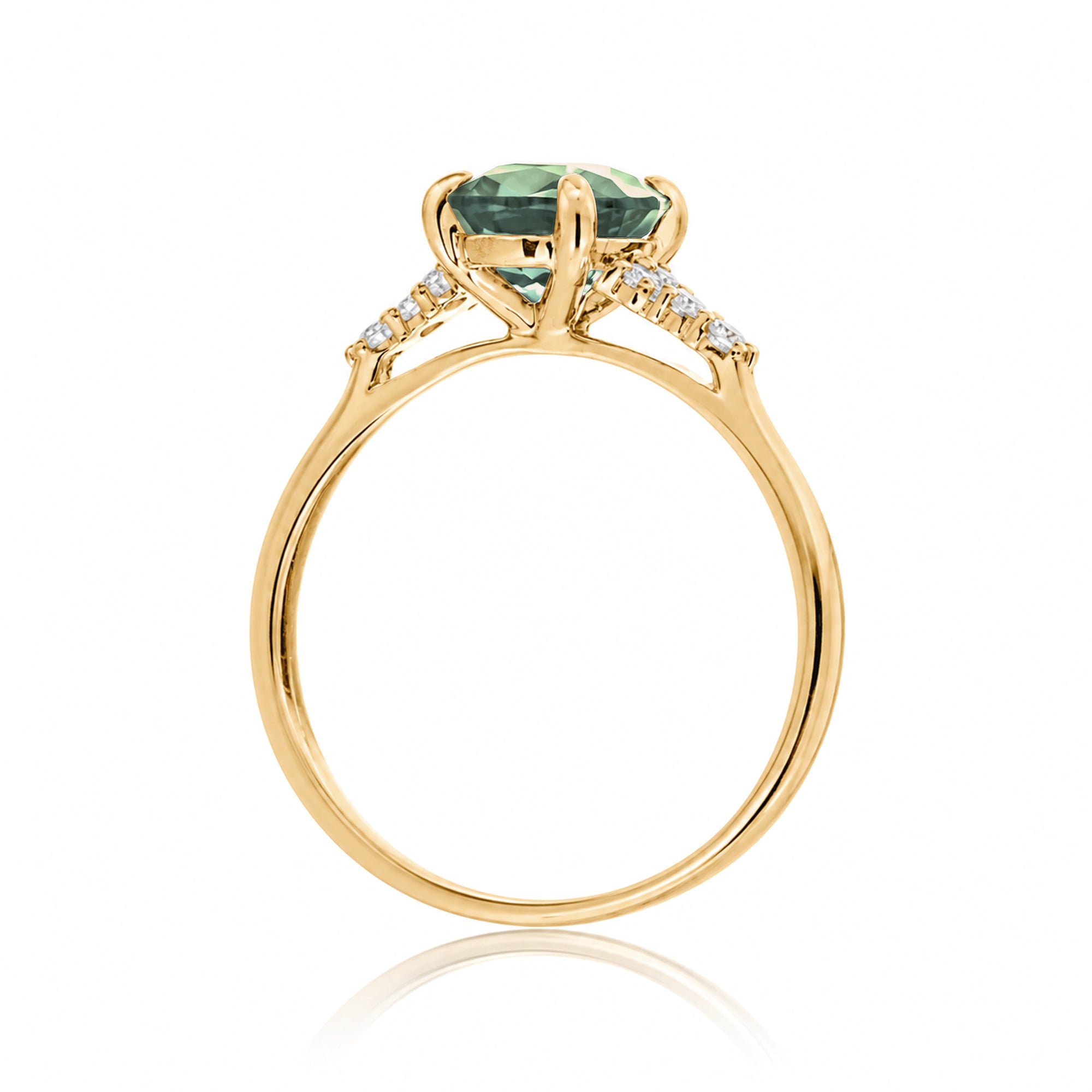 Square princess cut green sapphire and diamond ring in yellow gold - the Chloe