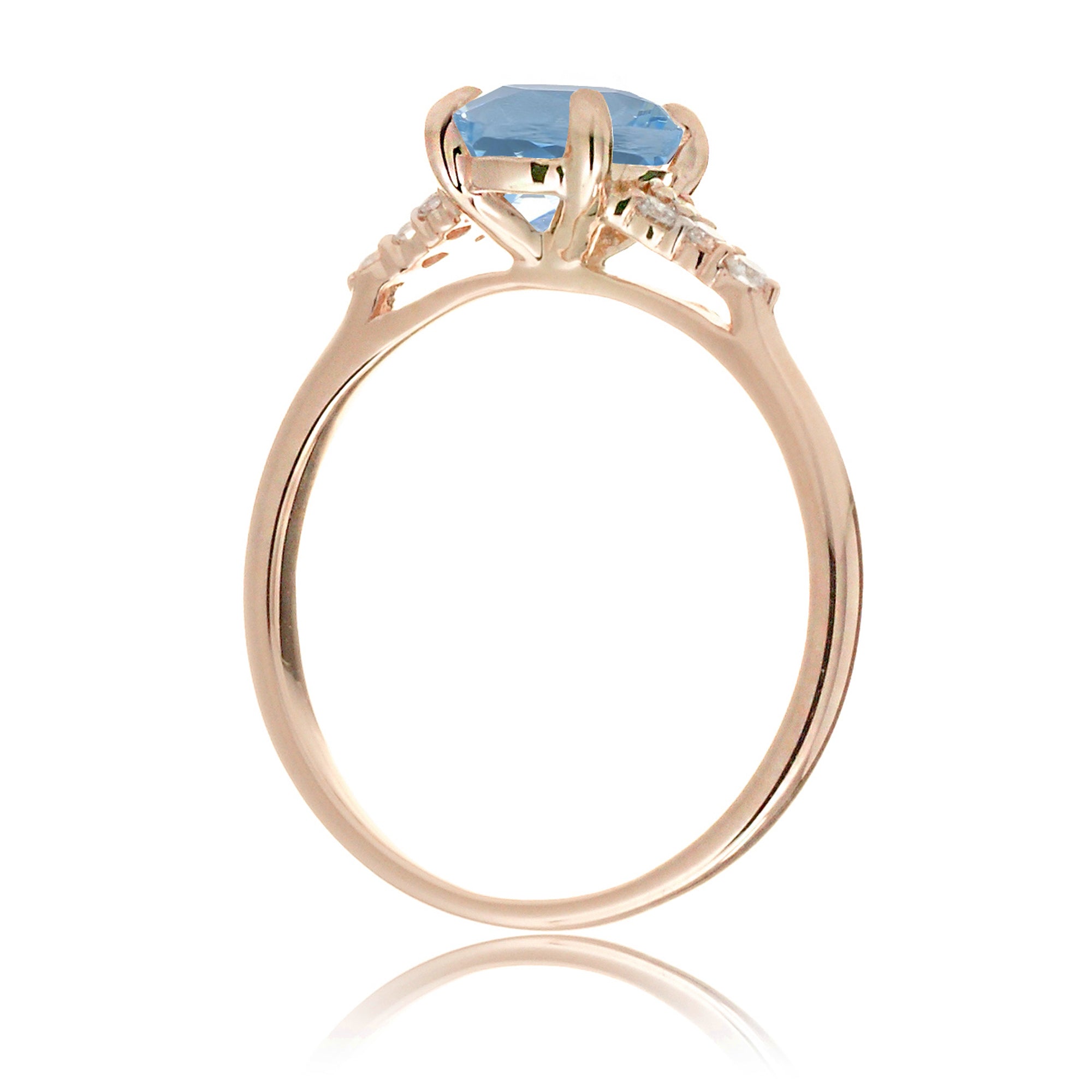 Round aquamarine three stone ring in rose gold