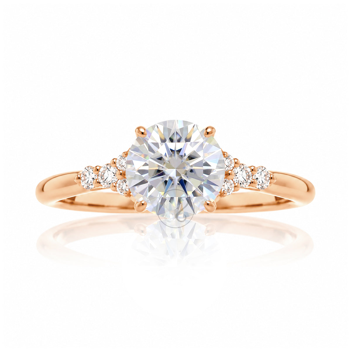 Round brilliant cut diamond engagement ring with rounded band in rose gold