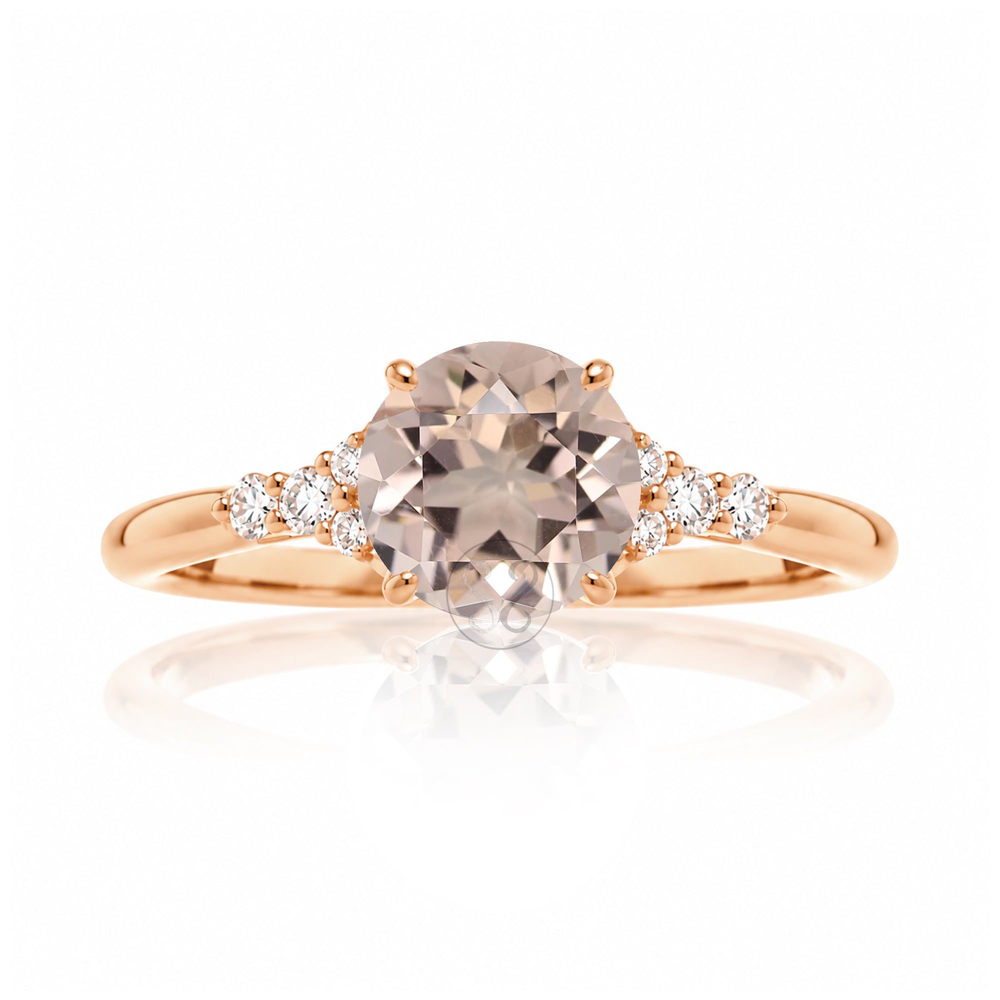 Round morganite ring with diamond accent in rose gold