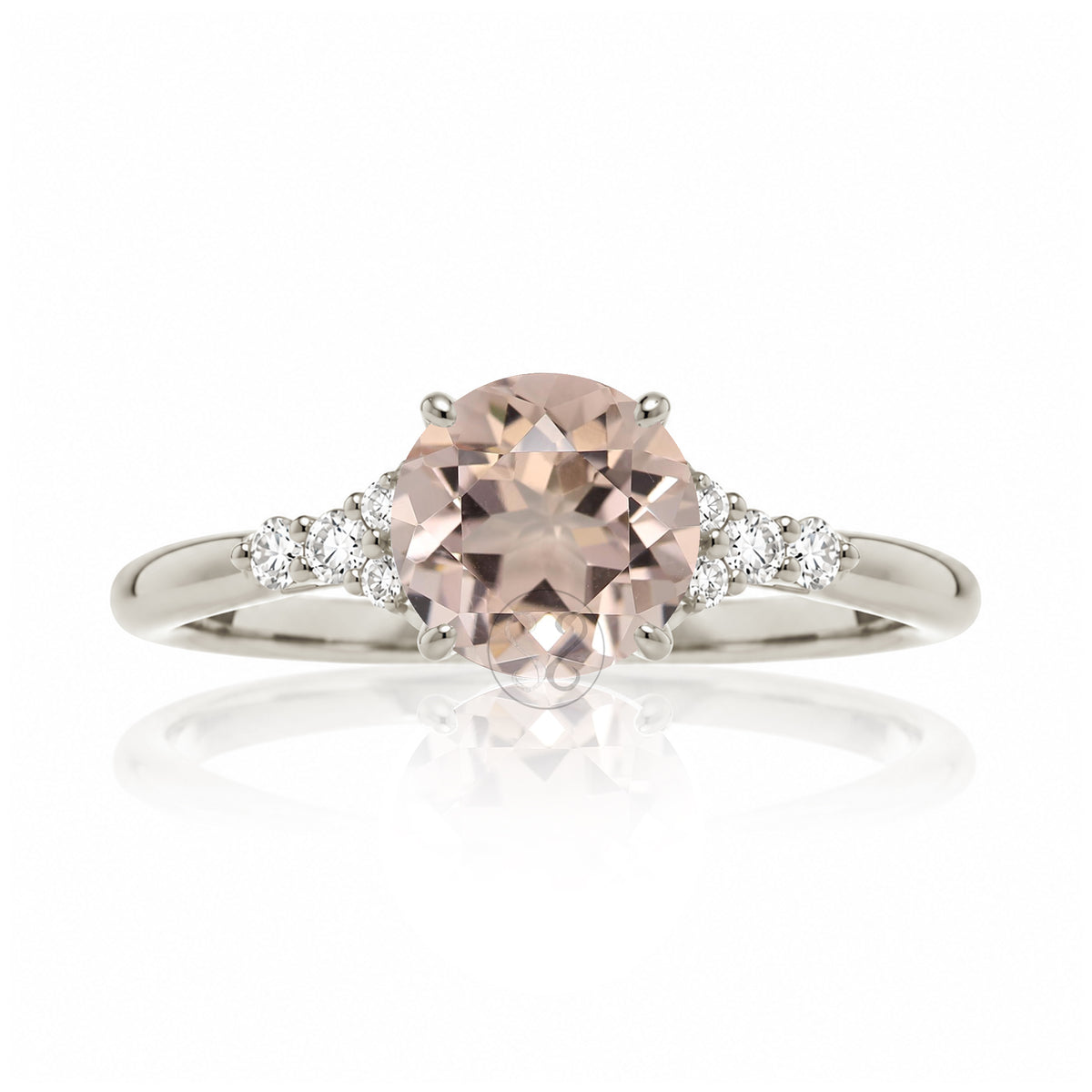 Round morganite ring with diamond accent in white gold