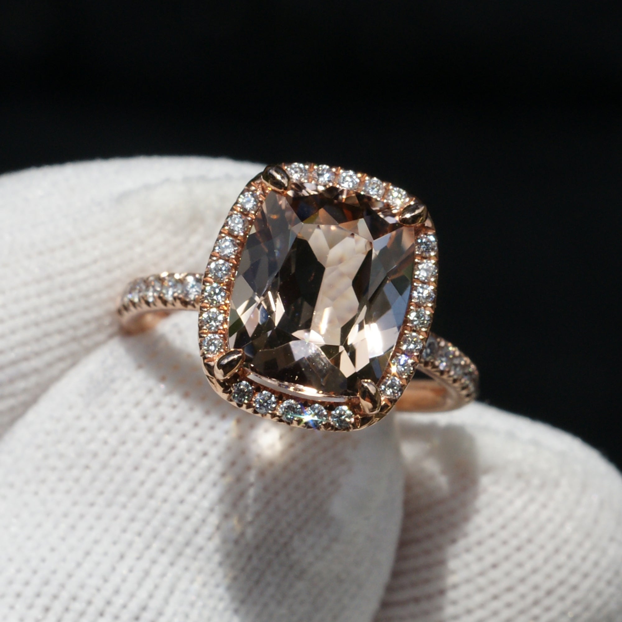 Cushion Morganite Ring 14k Rose Gold 11x9mm - The Drenched