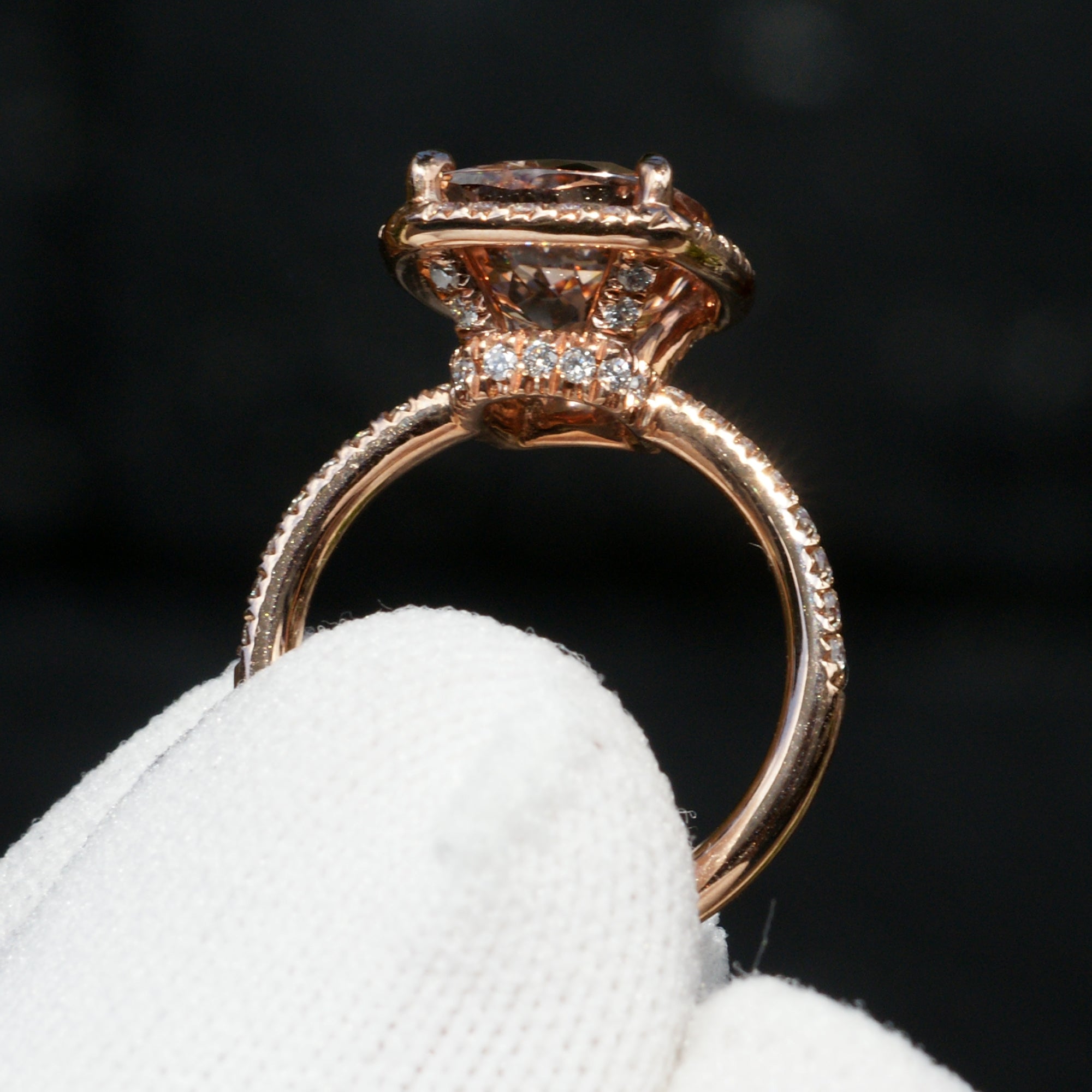 Cushion Morganite Ring 14k Rose Gold 11x9mm - The Drenched