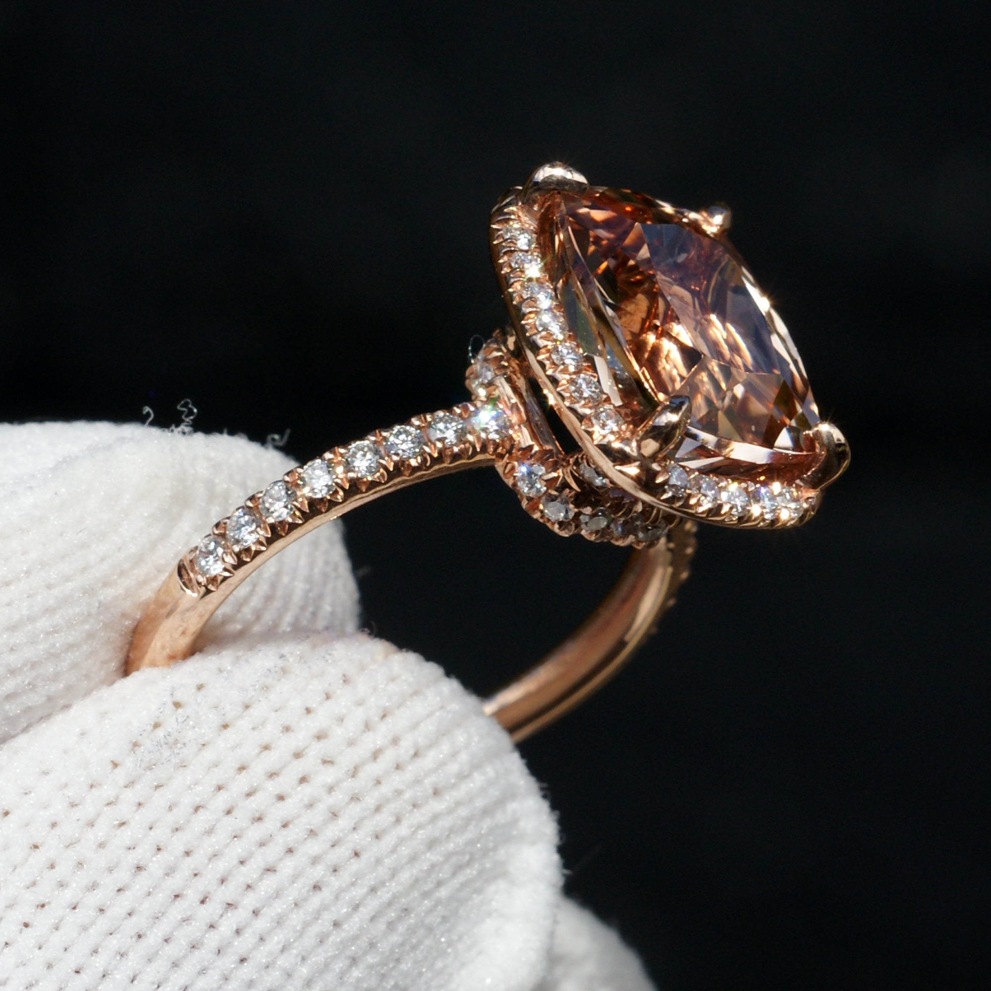 Cushion Morganite Ring 14k Rose Gold 11x9mm - The Drenched