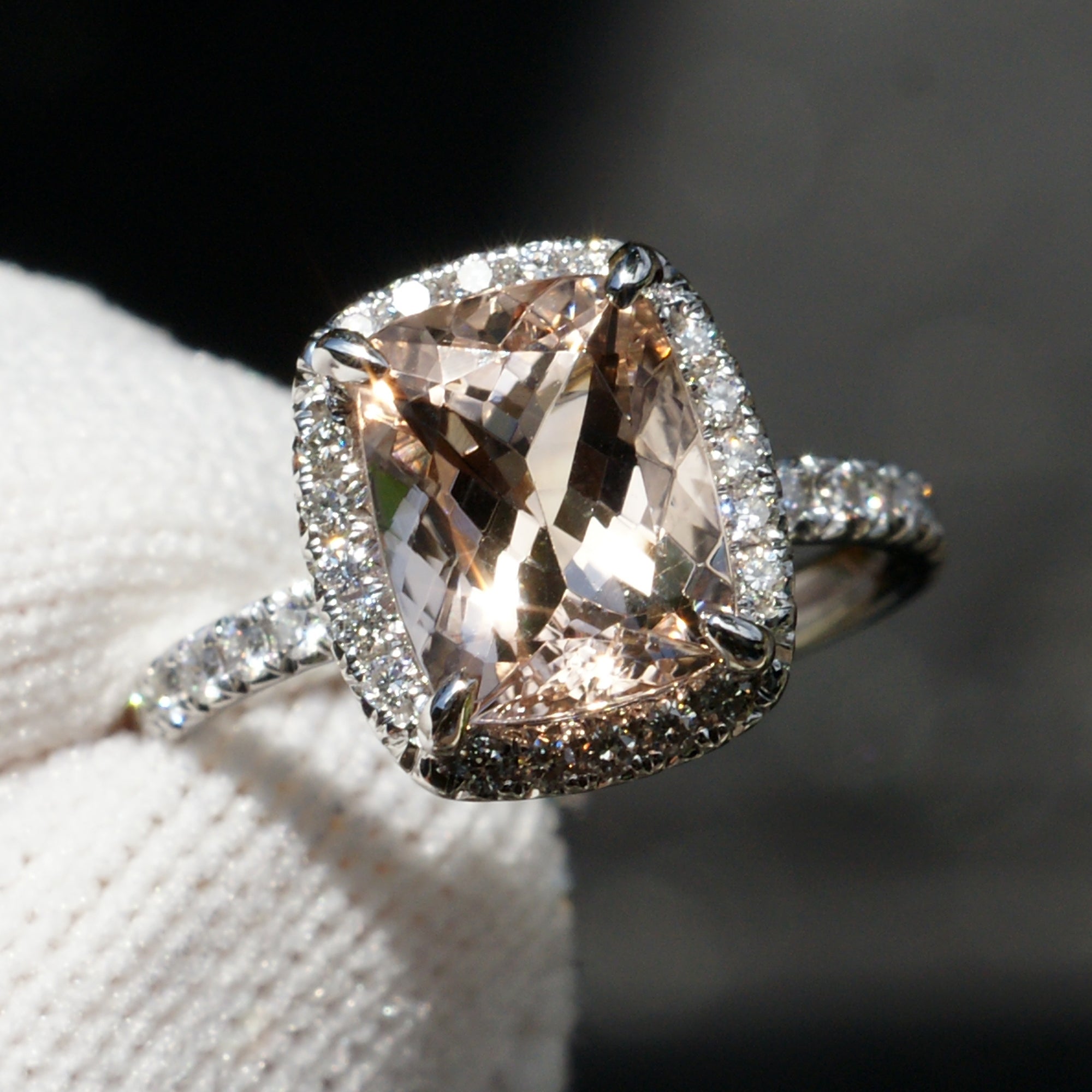 The Drenched Cushion Cut Morganite Ring (9x7mm)