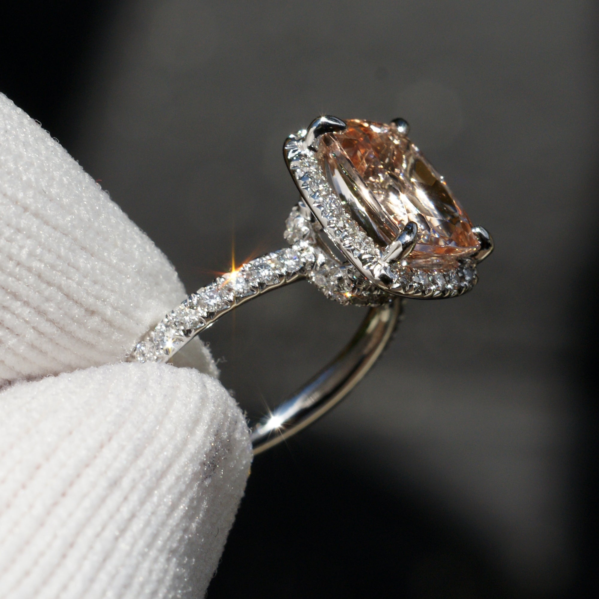 The Drenched Cushion Cut Morganite Ring (9x7mm)