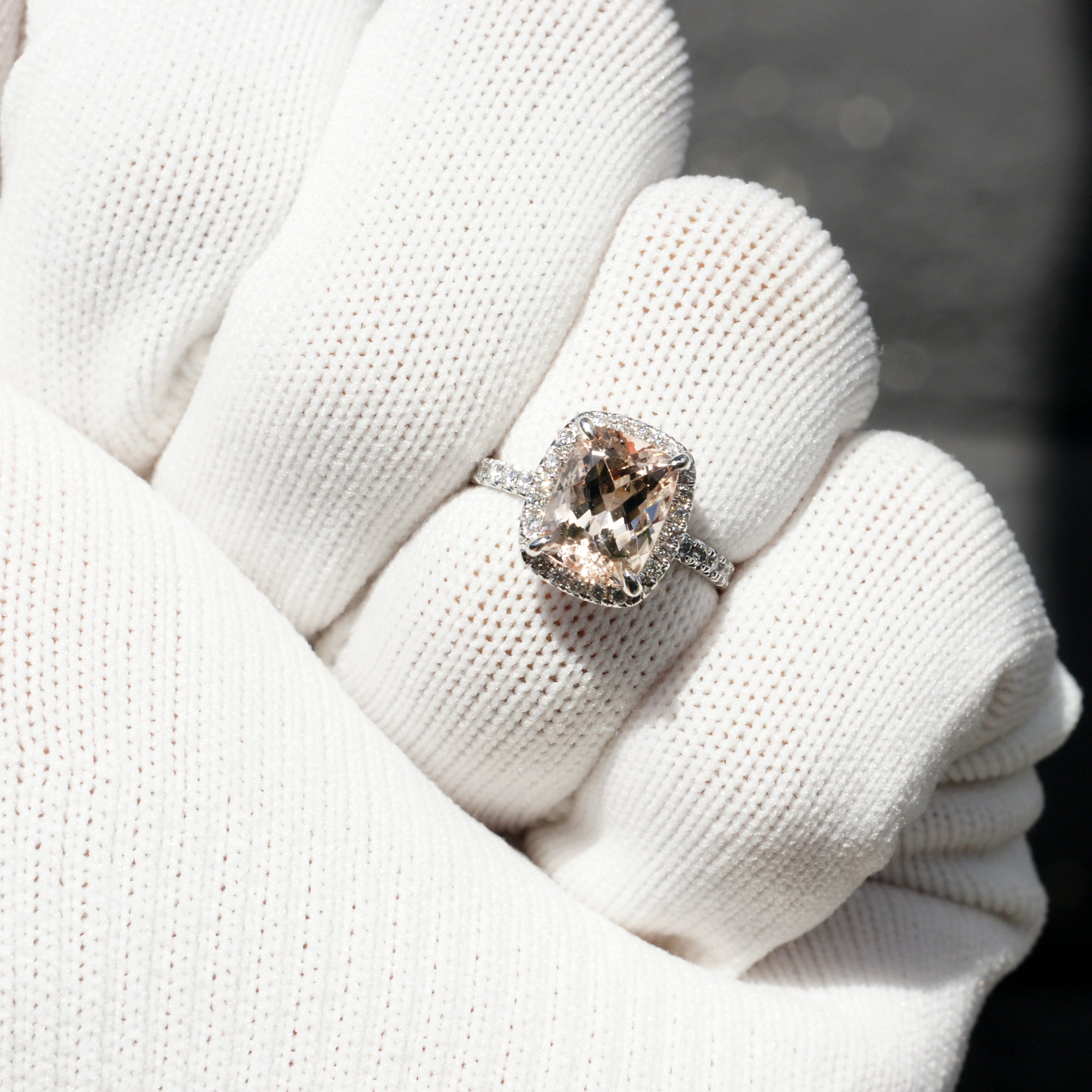 The Drenched Cushion Cut Morganite Ring (9x7mm)