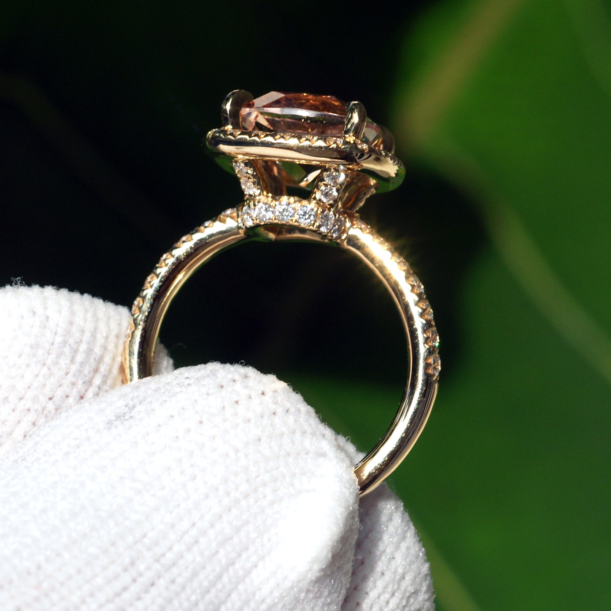 The Drenched Cushion Morganite Ring 18k Yellow Gold 11x9mm