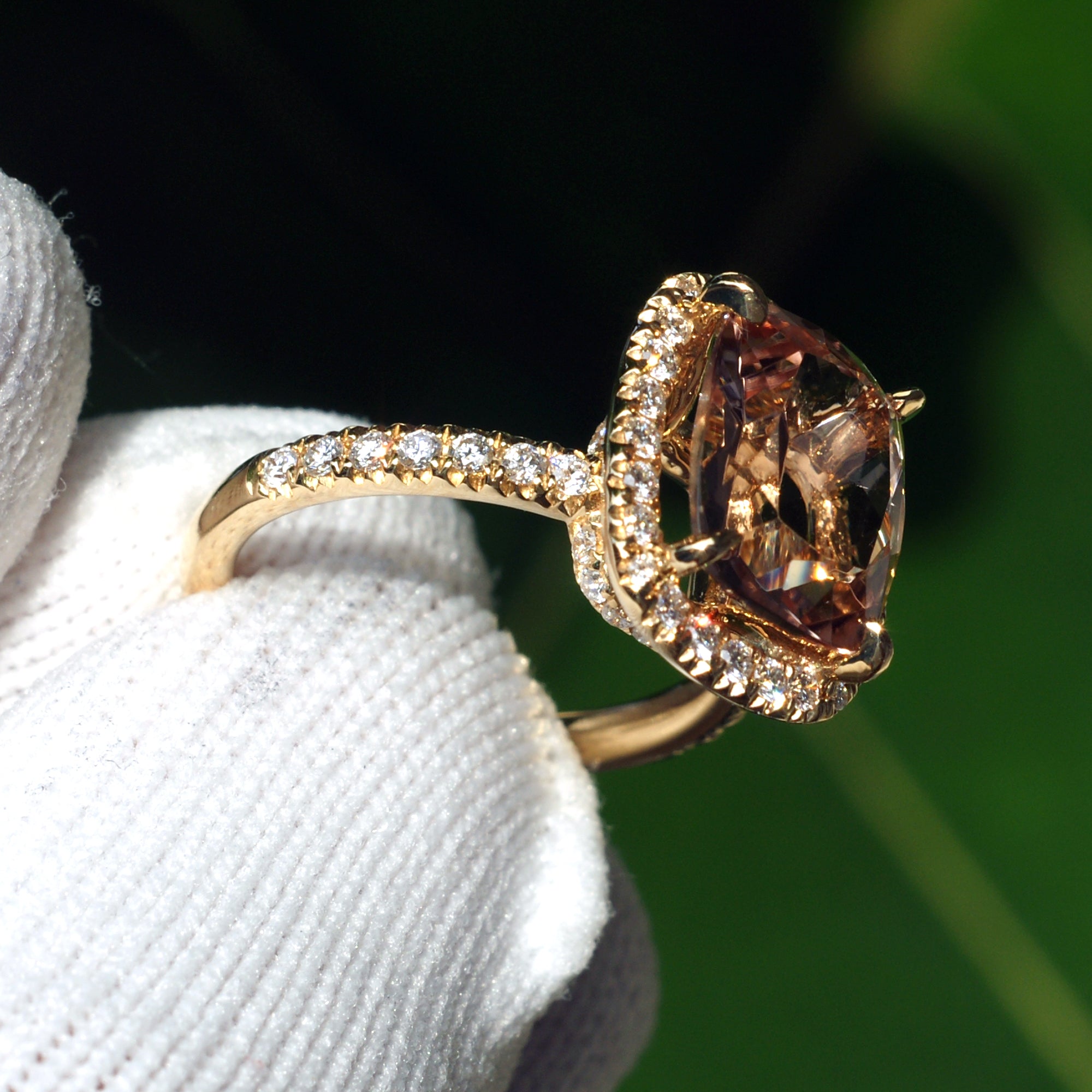 The Drenched Cushion Morganite Ring 18k Yellow Gold 11x9mm