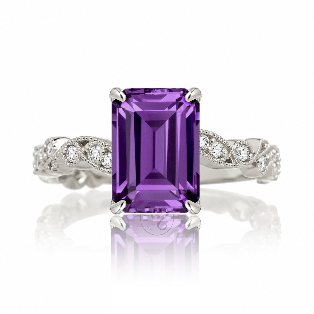 The Elara Emerald Cut Amethyst Ring