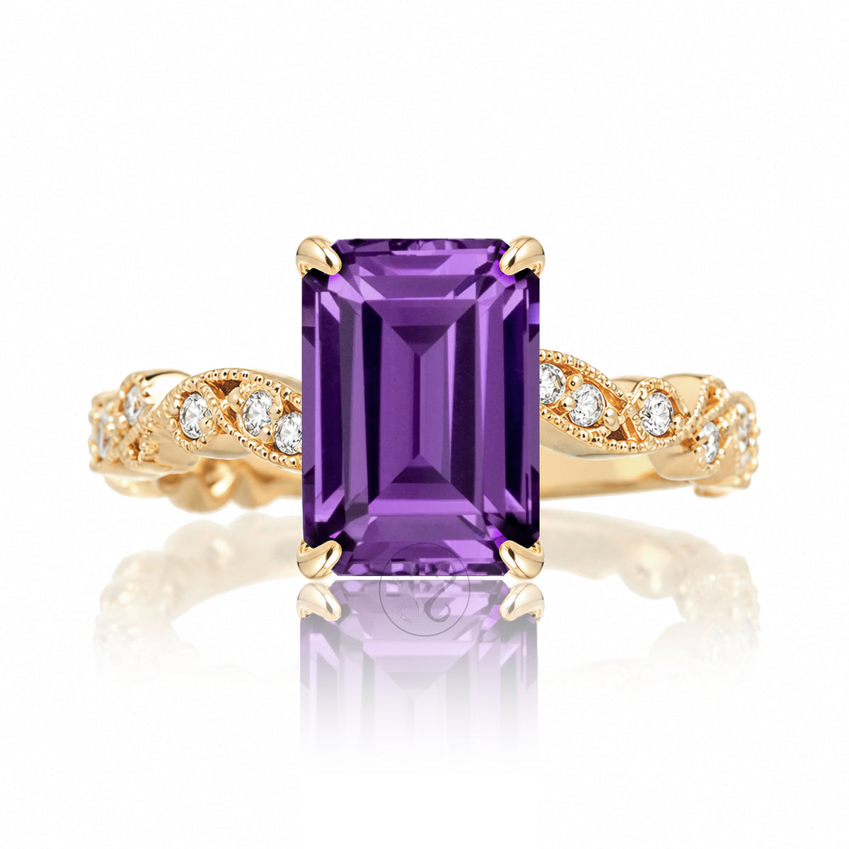 The Elara Emerald Cut Amethyst Ring