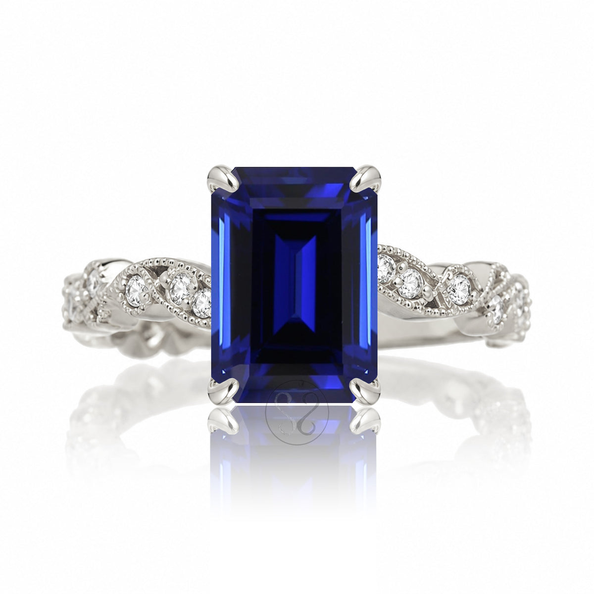 The Elara Emerald Cut Blue Sapphire Ring