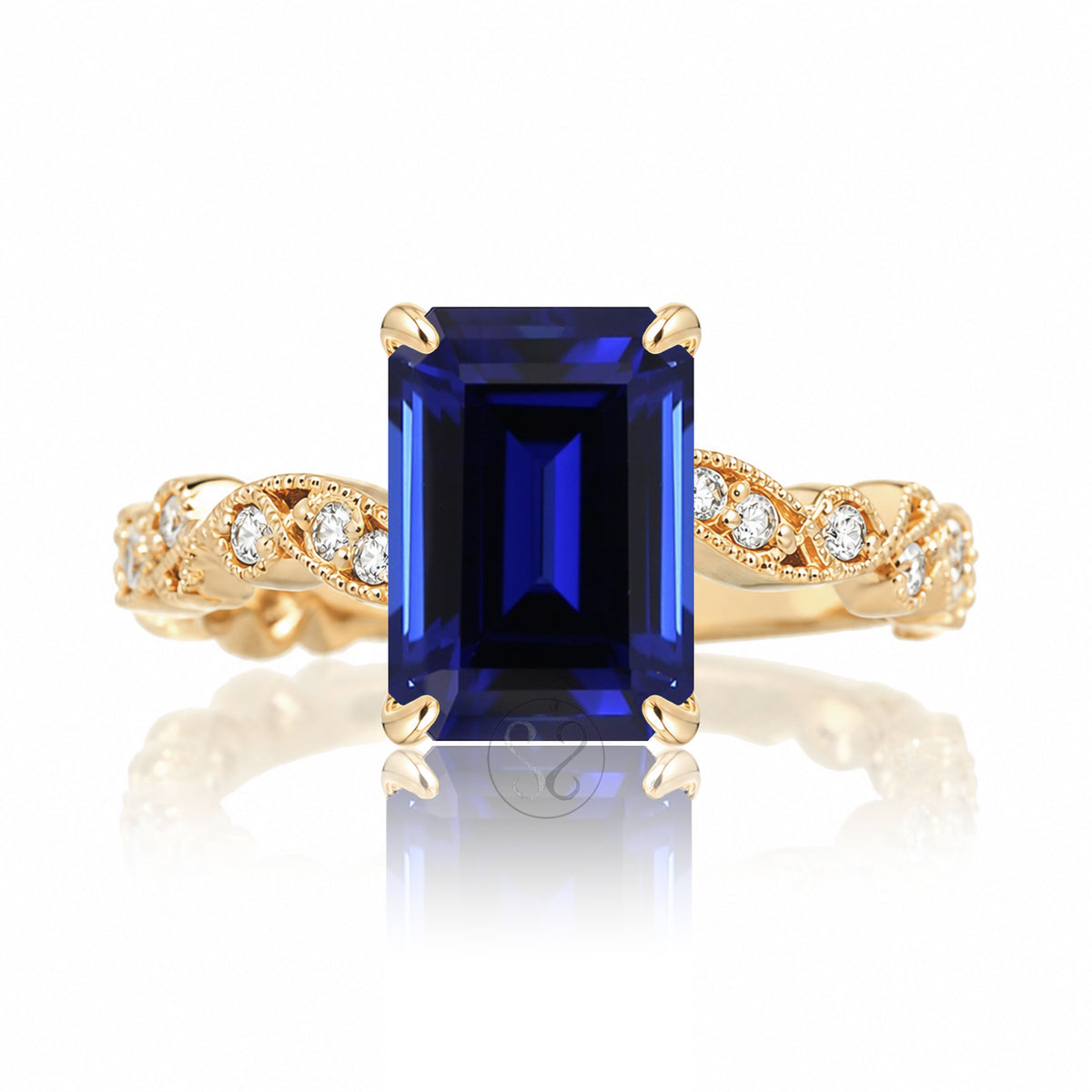 The Elara Emerald Cut Blue Sapphire Ring