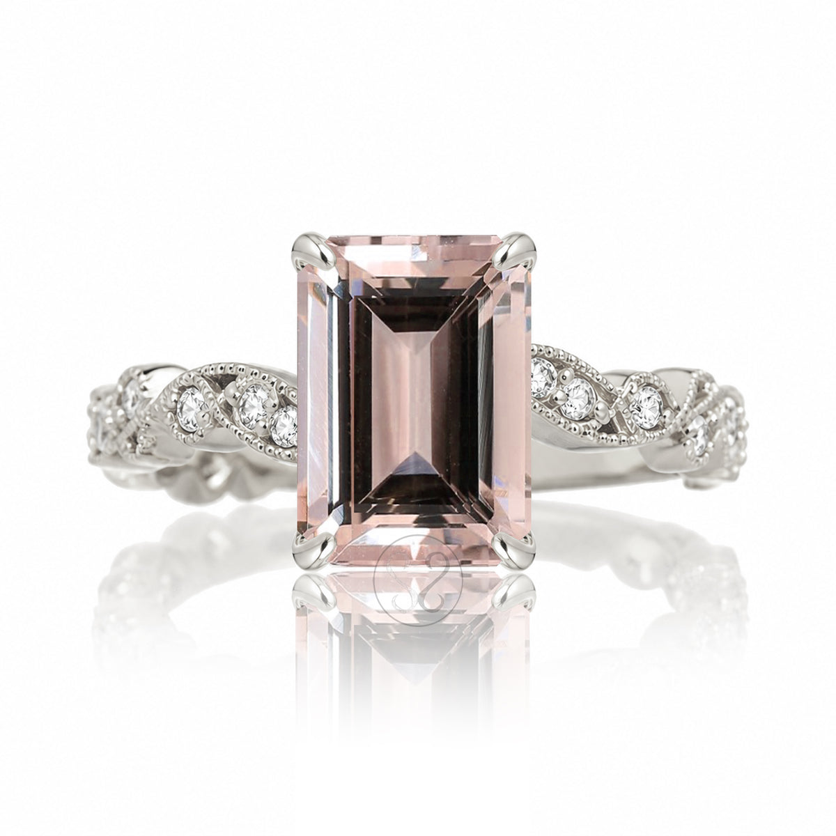 The Elara Emerald Cut Morganite Ring