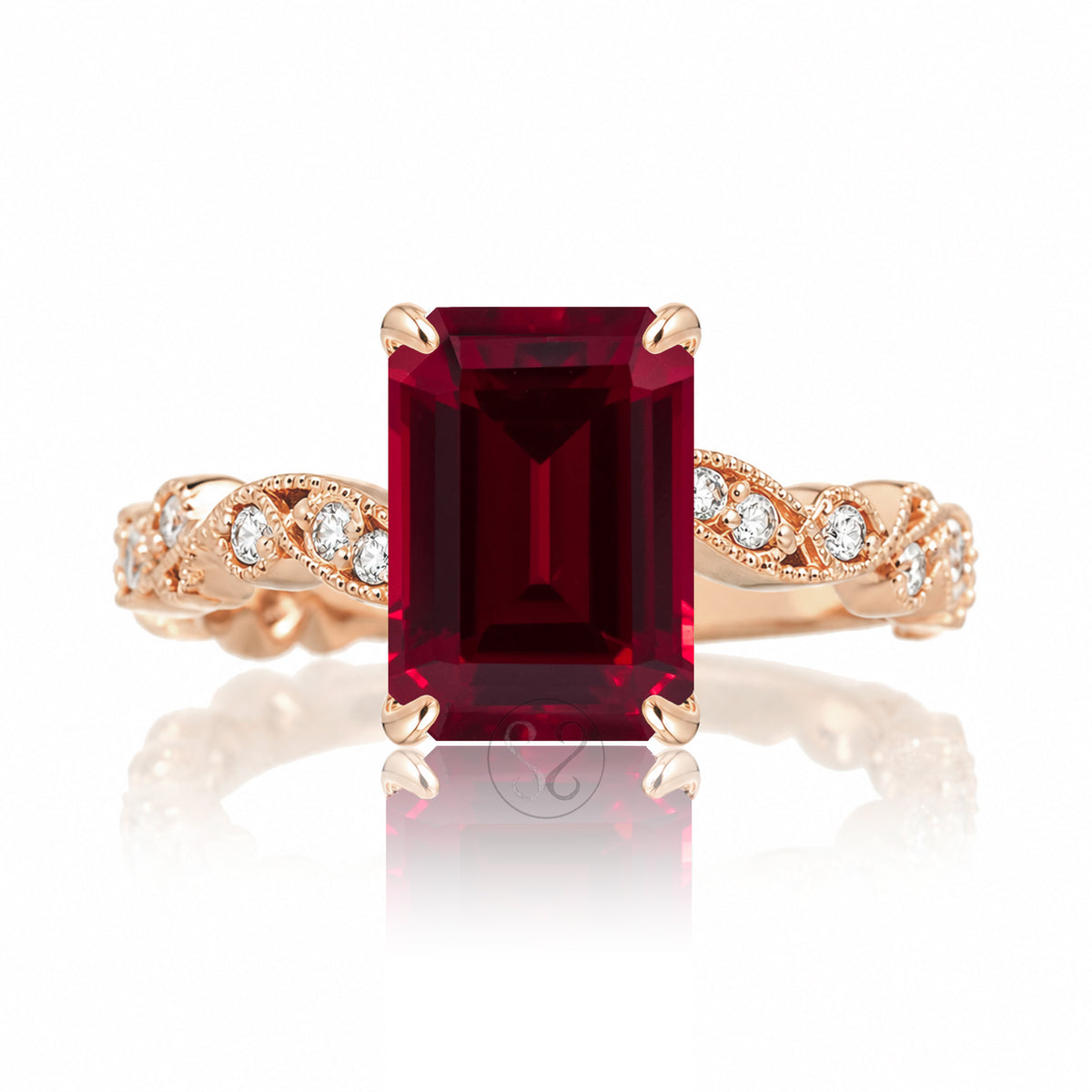 The Elara Emerald Cut Ruby Ring