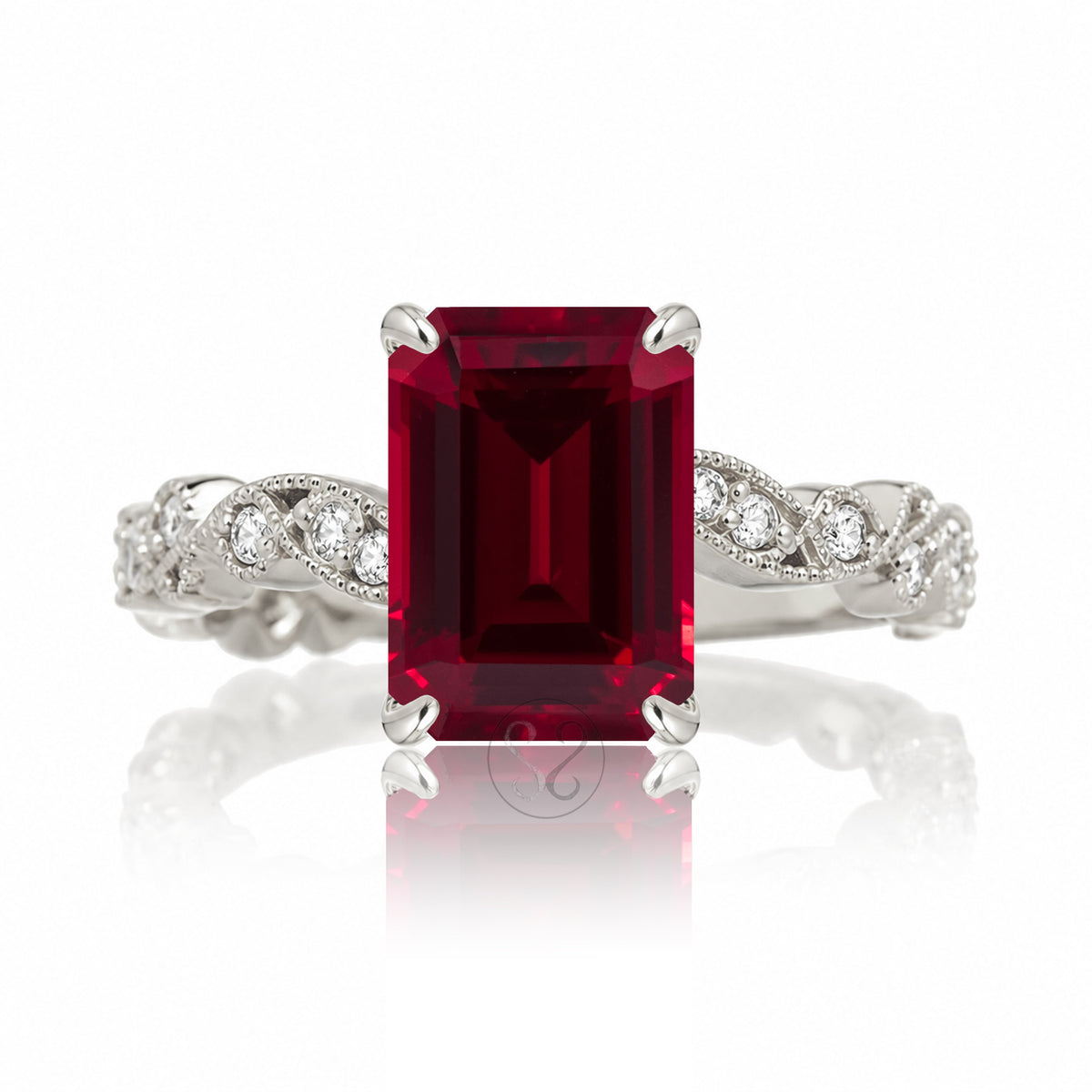 The Elara Emerald Cut Ruby Ring
