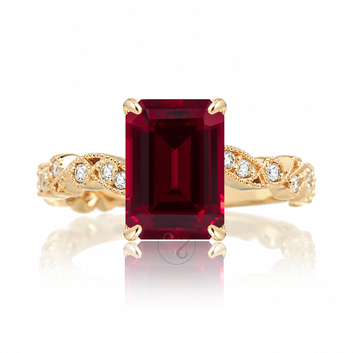 The Elara Emerald Cut Ruby Ring