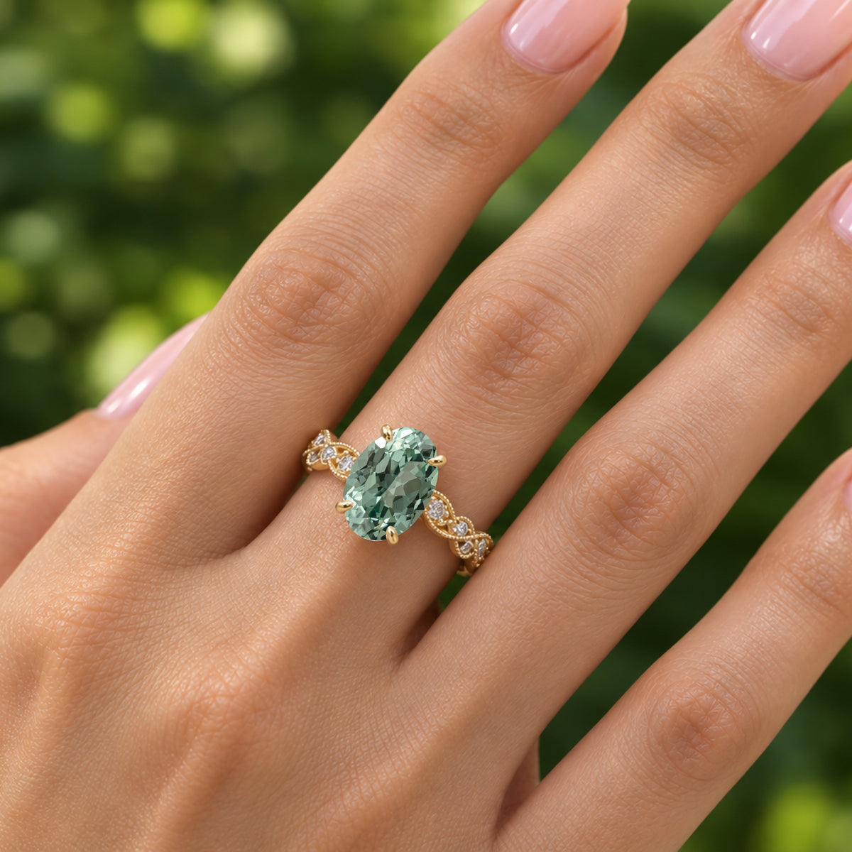 The Elara Oval Green Sapphire Ring