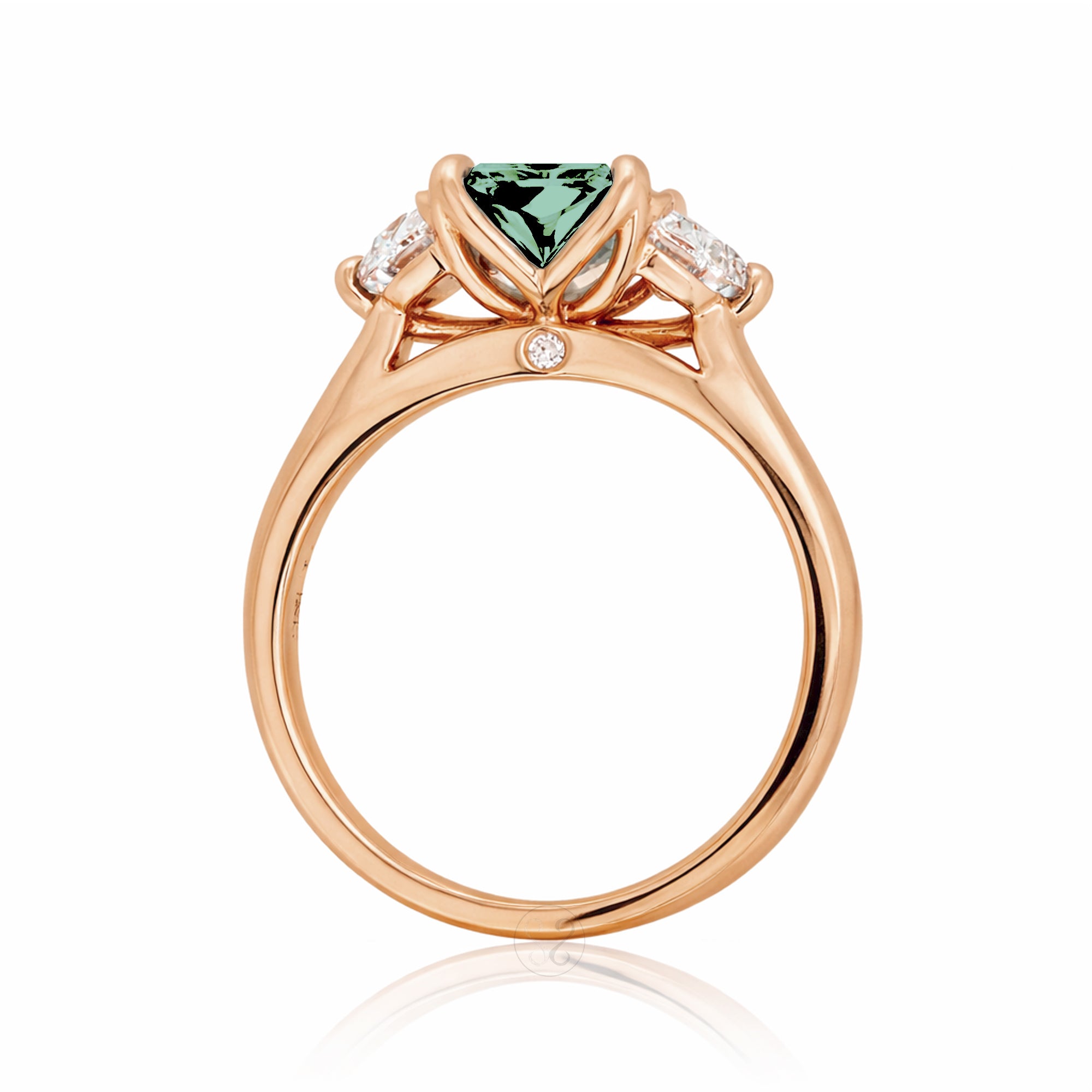 Past present future green sapphire half moon diamond engagement ring rose gold