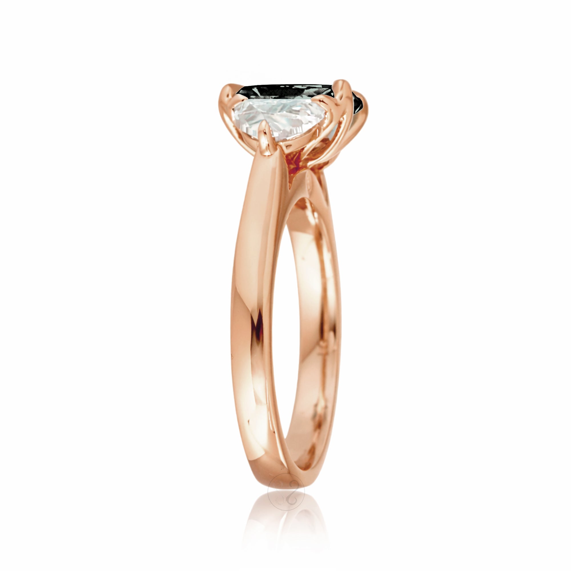 Past present future green sapphire half moon diamond engagement ring rose gold