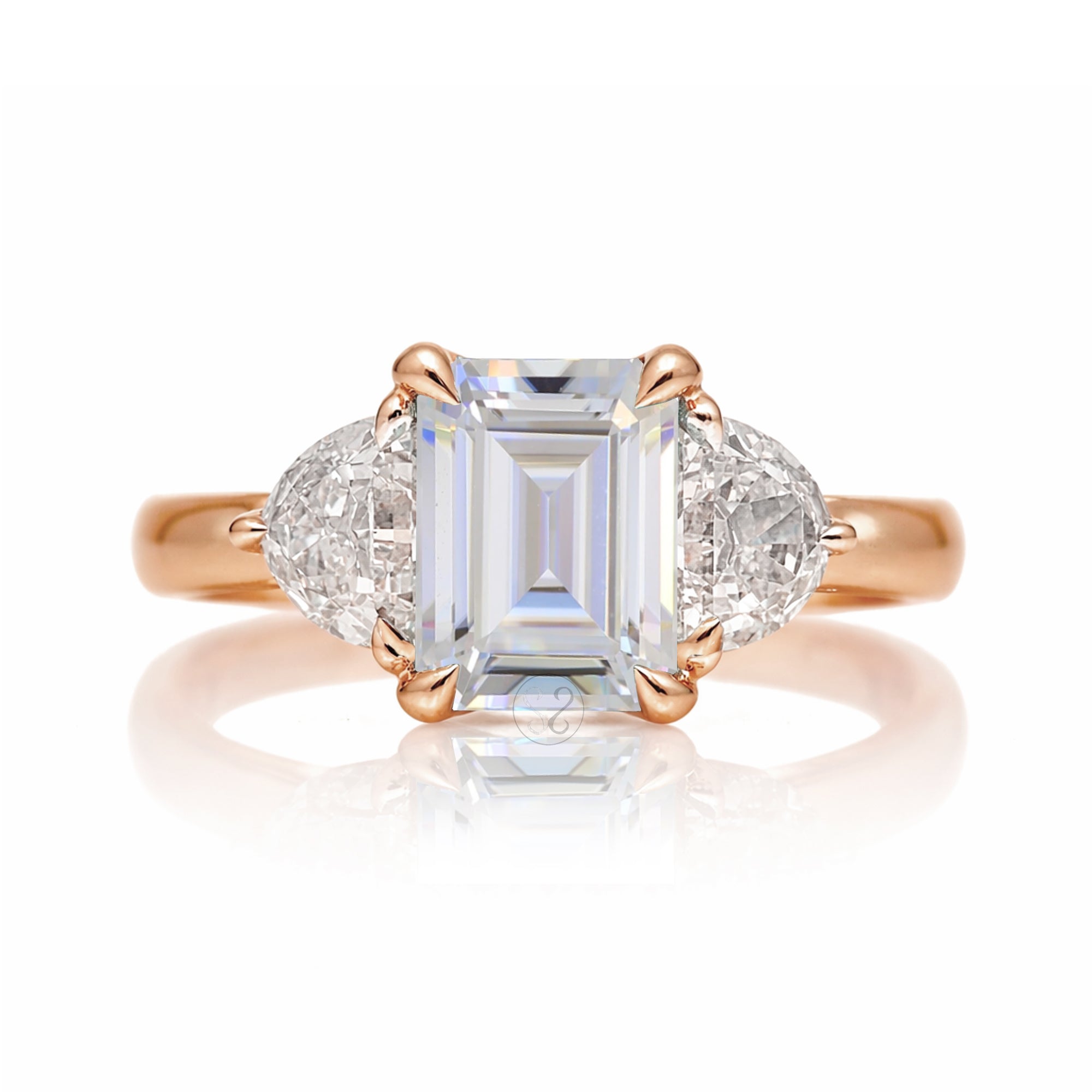 The Farah Emerald Cut Moissanite Half Moon Ring