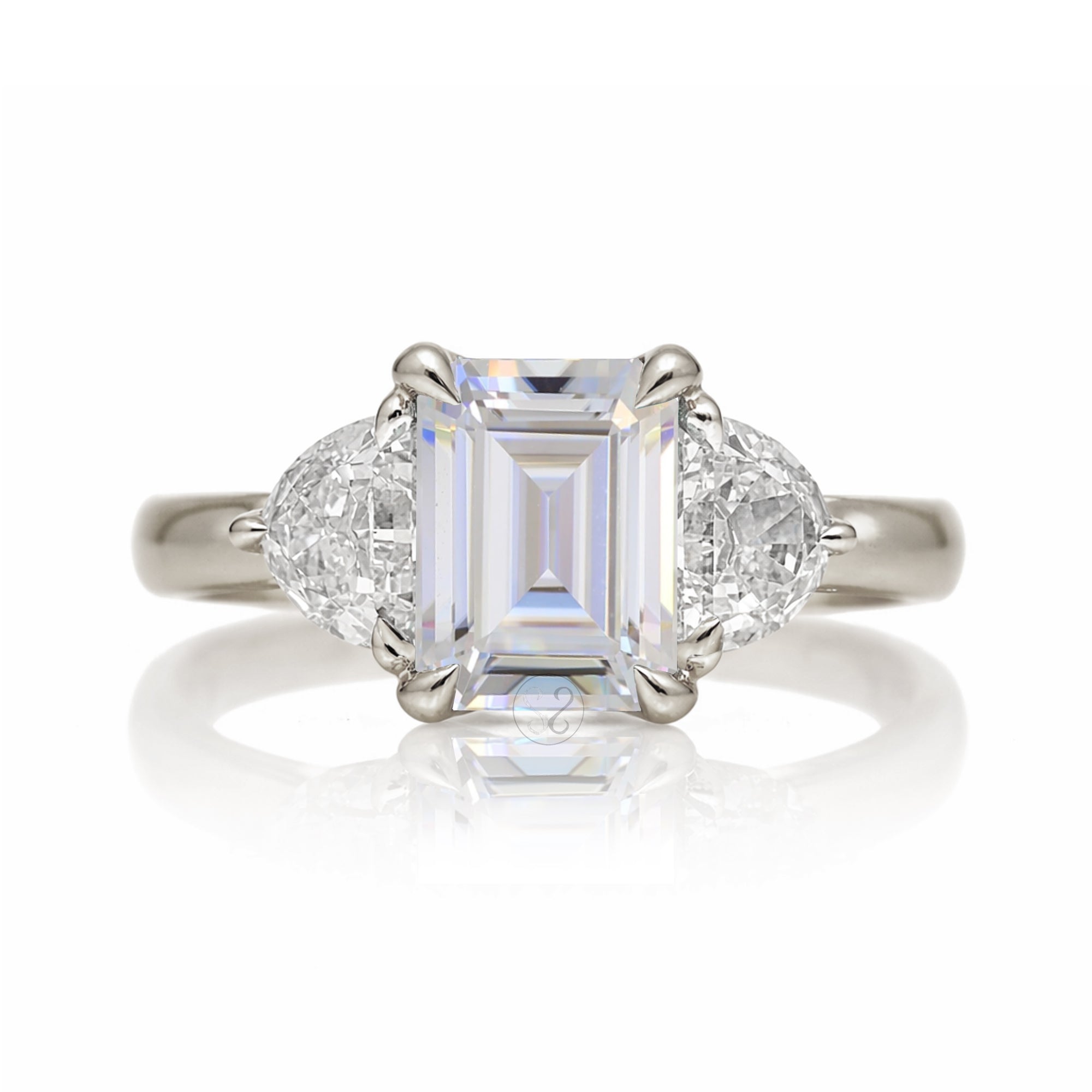 The Farah Emerald Cut Moissanite Half Moon Ring